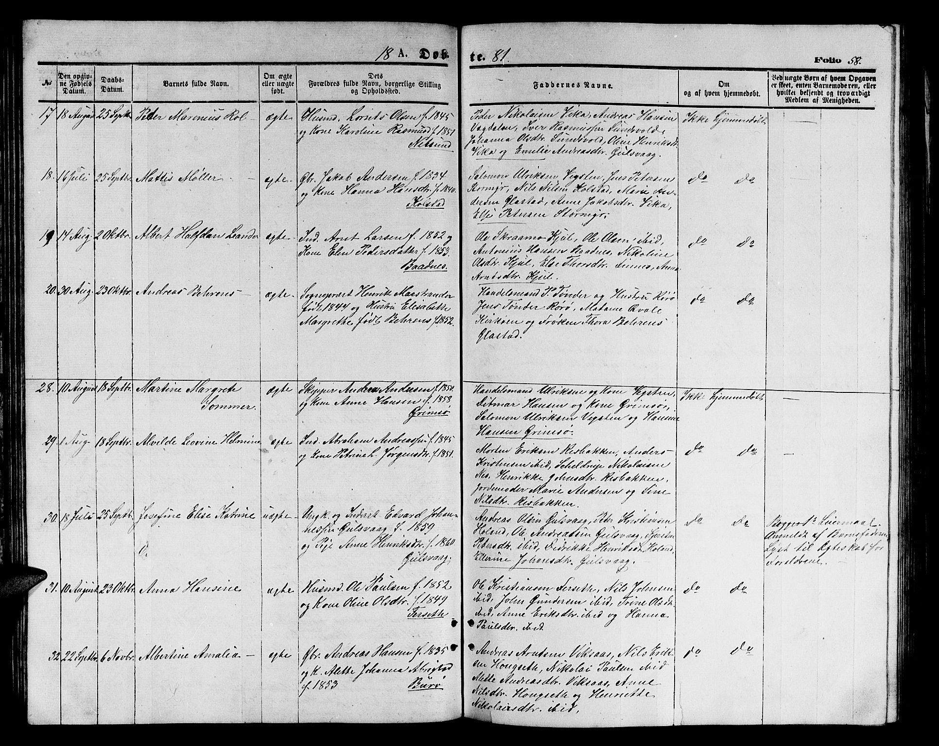 Ministerialprotokoller, klokkerbøker og fødselsregistre - Nordland, AV/SAT-A-1459/816/L0252: Parish register (copy) no. 816C02, 1871-1885, p. 58