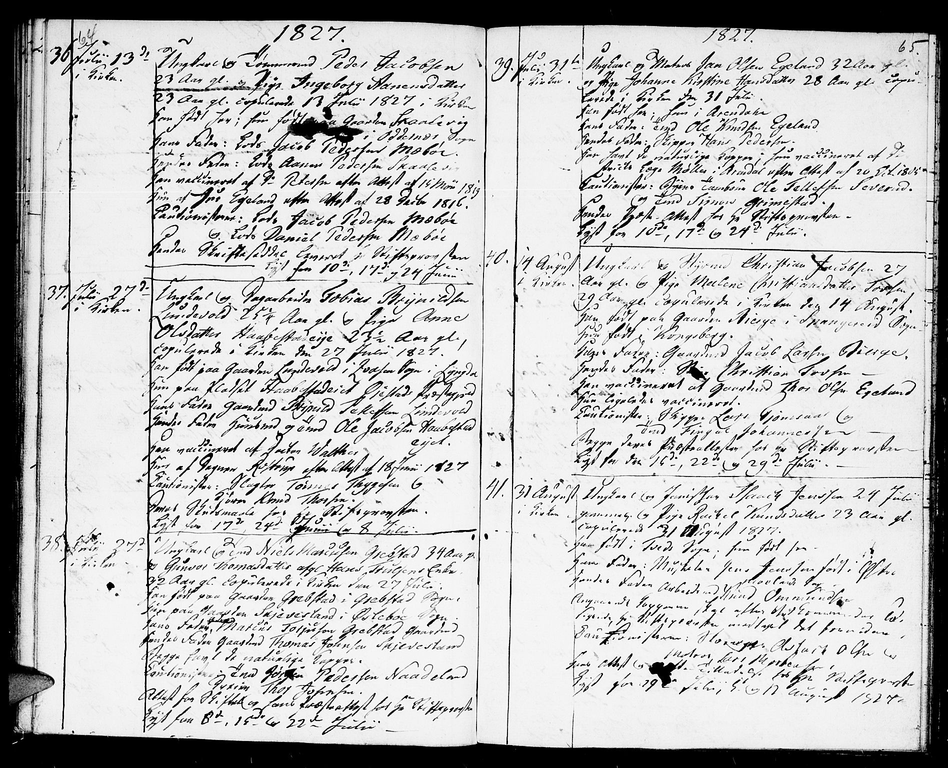 Kristiansand domprosti, AV/SAK-1112-0006/F/Fb/L0004: Parish register (copy) no. B 4, 1826-1827, p. 64-65