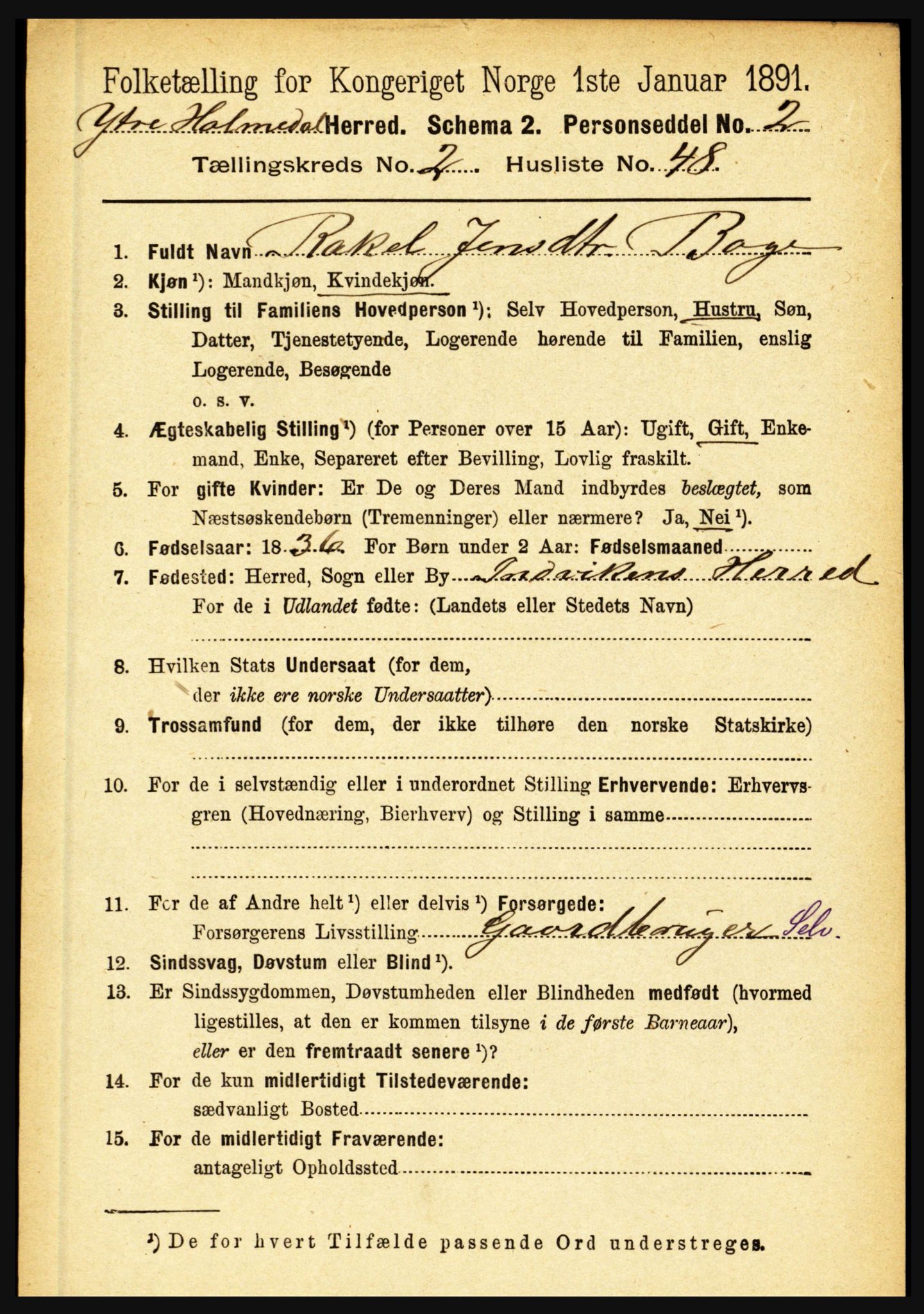 RA, 1891 census for 1429 Ytre Holmedal, 1891, p. 597