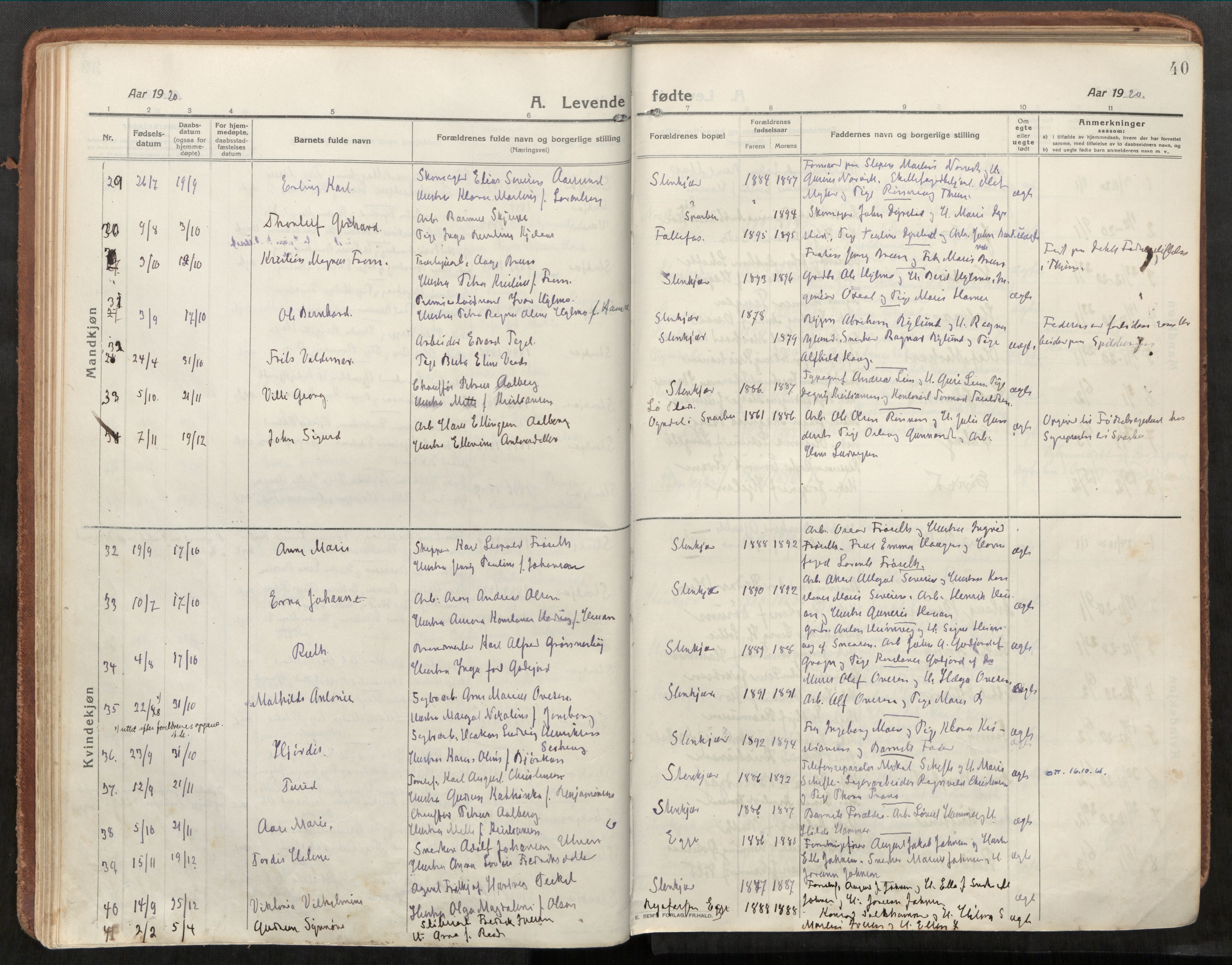 Steinkjer sokneprestkontor, AV/SAT-A-1541/01/H/Ha/Haa/L0003: Parish register (official) no. 3, 1913-1922, p. 40