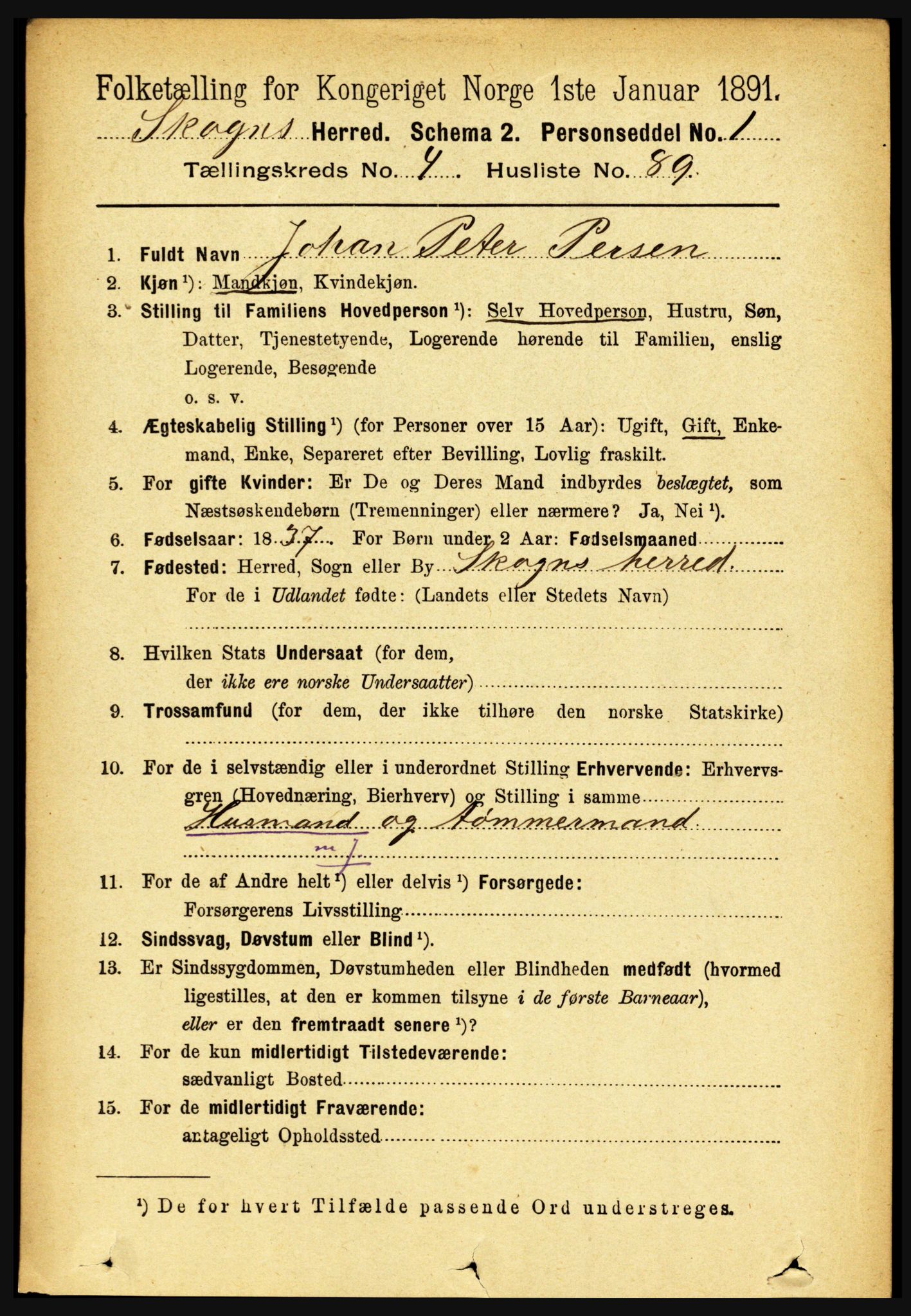 RA, 1891 census for 1719 Skogn, 1891, p. 2837