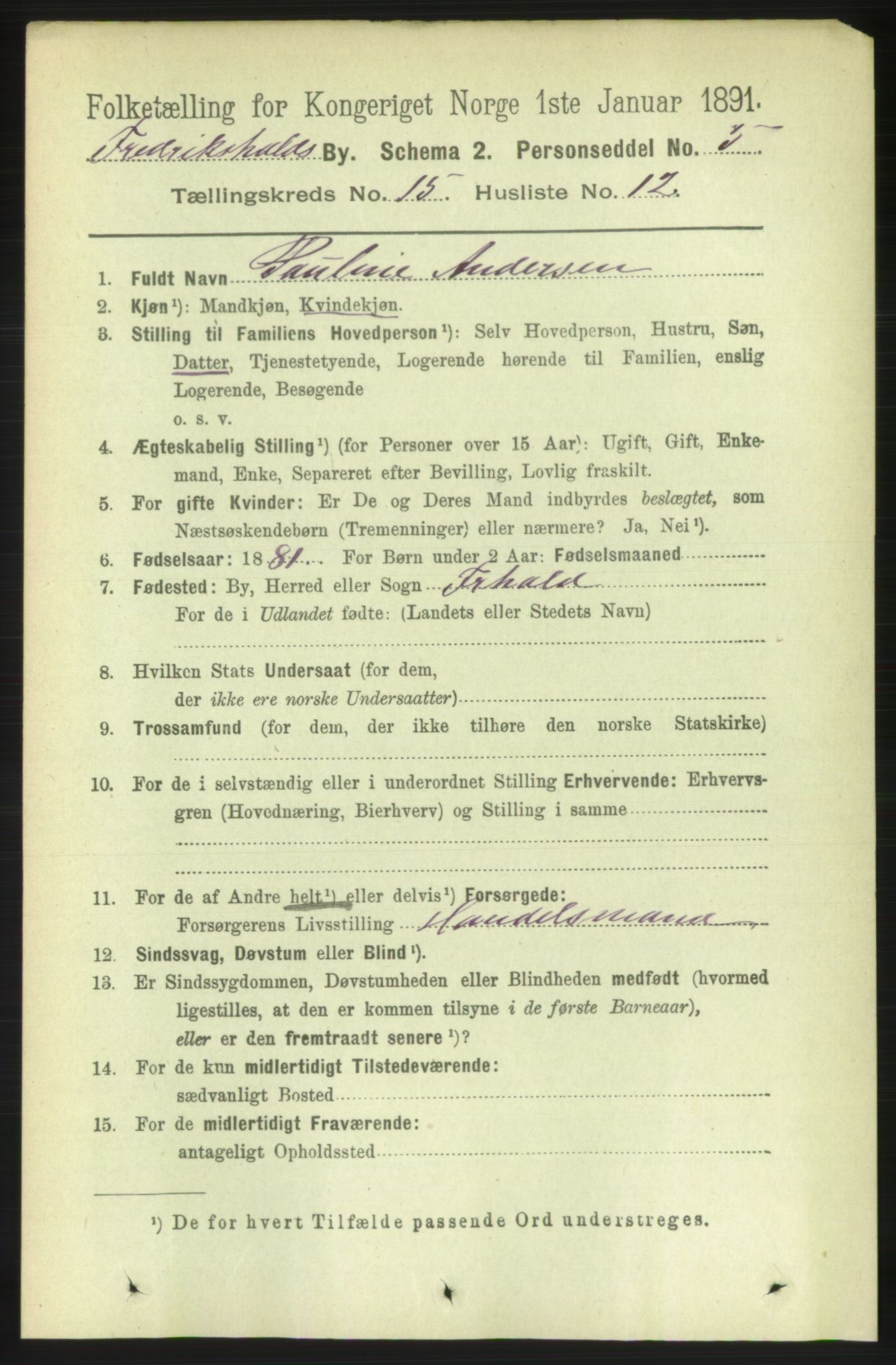 RA, 1891 census for 0101 Fredrikshald, 1891, p. 9566