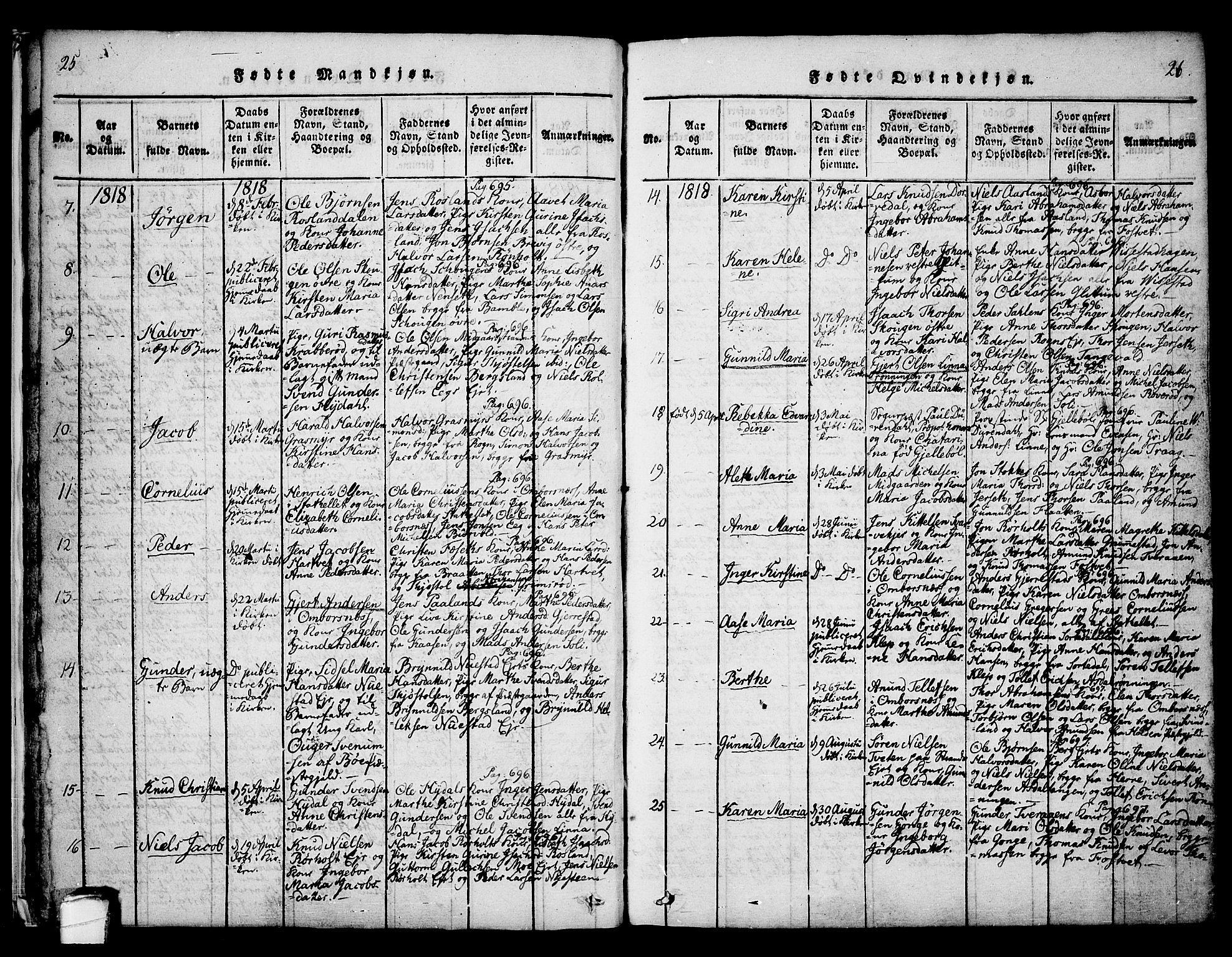 Bamble kirkebøker, SAKO/A-253/F/Fa/L0003: Parish register (official) no. I 3 /1, 1814-1834, p. 25-26