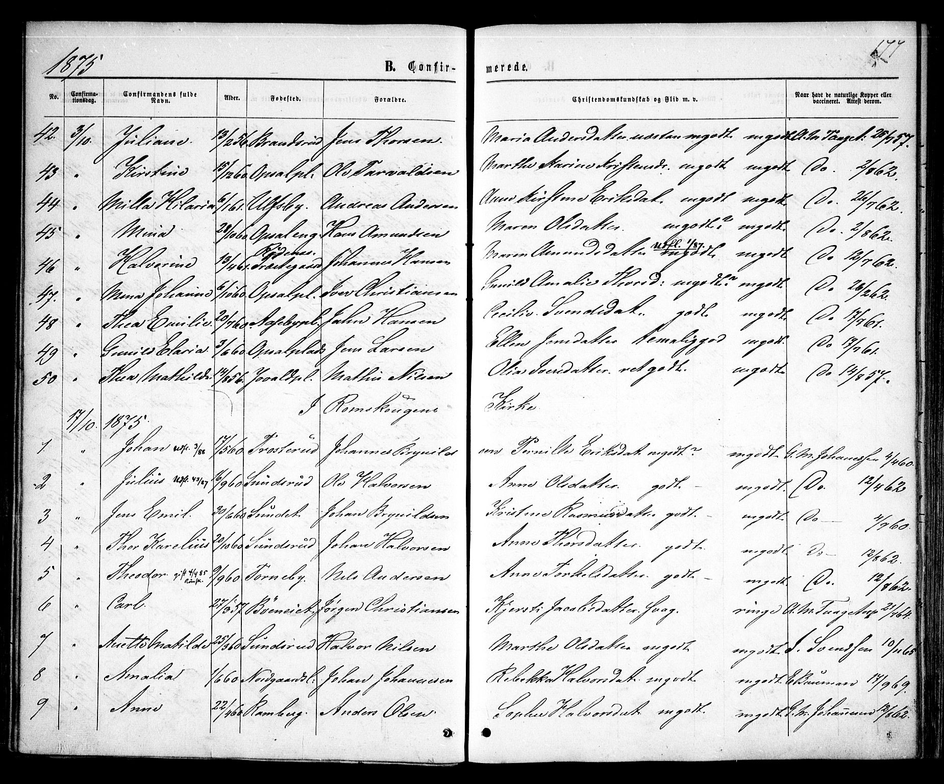 Rødenes prestekontor Kirkebøker, AV/SAO-A-2005/F/Fa/L0008: Parish register (official) no. I 8, 1869-1879, p. 177