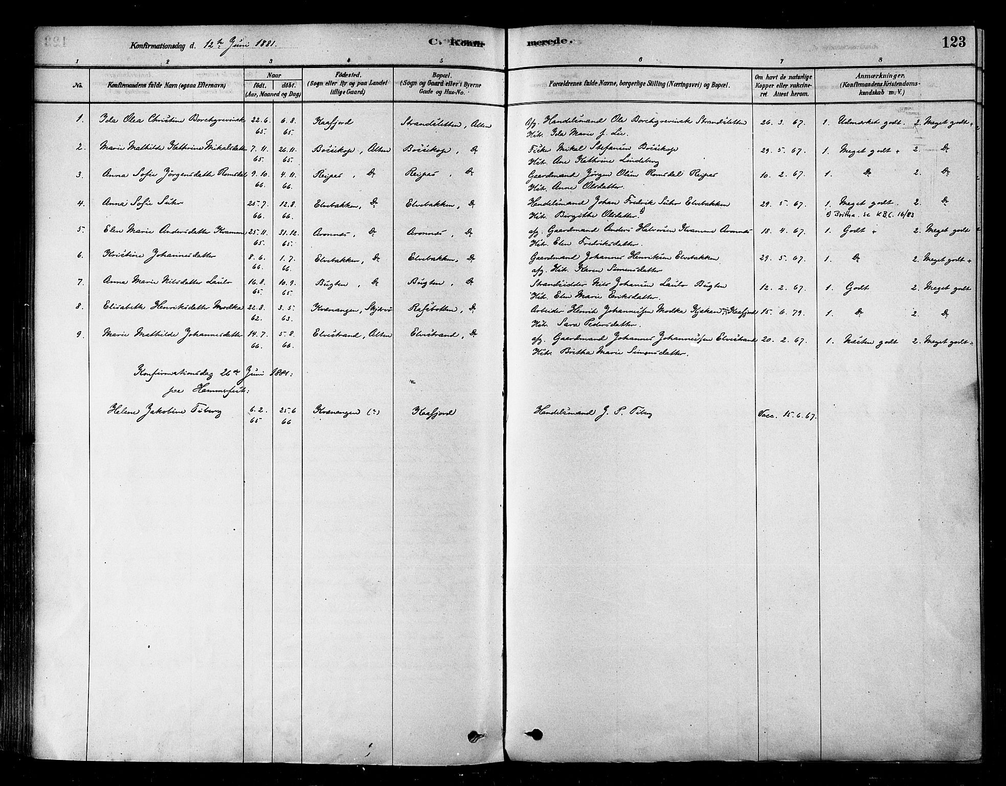 Alta sokneprestkontor, AV/SATØ-S-1338/H/Ha/L0002.kirke: Parish register (official) no. 2, 1879-1892, p. 123