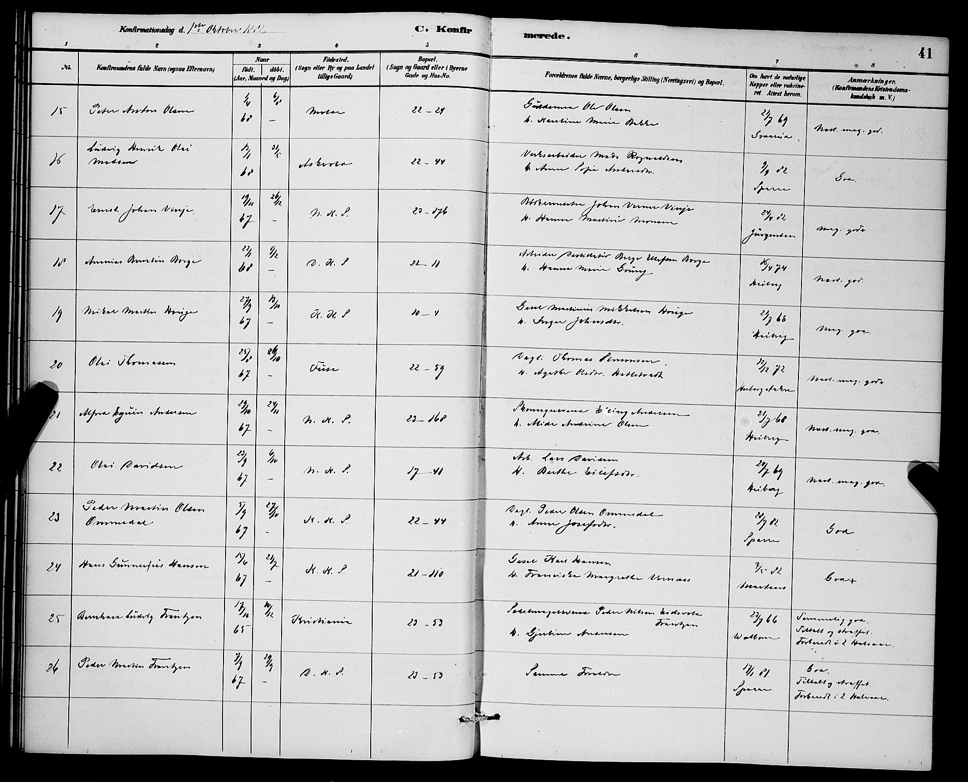 Korskirken sokneprestembete, AV/SAB-A-76101/H/Hab: Parish register (copy) no. C 3, 1880-1892, p. 41