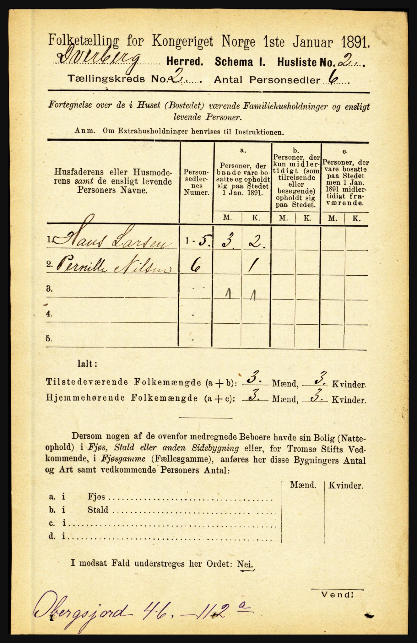 RA, 1891 census for 1872 Dverberg, 1891, p. 579