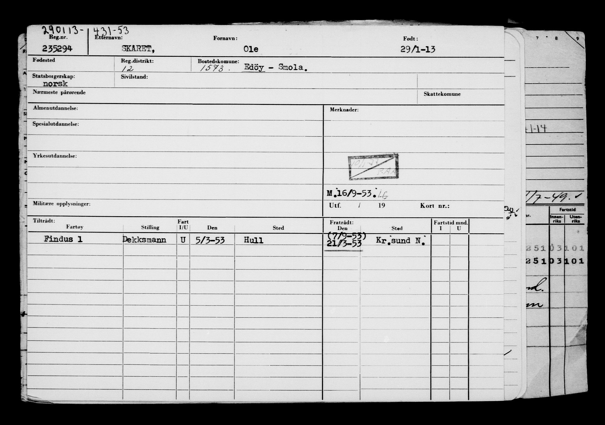 Direktoratet for sjømenn, AV/RA-S-3545/G/Gb/L0110: Hovedkort, 1913, p. 294