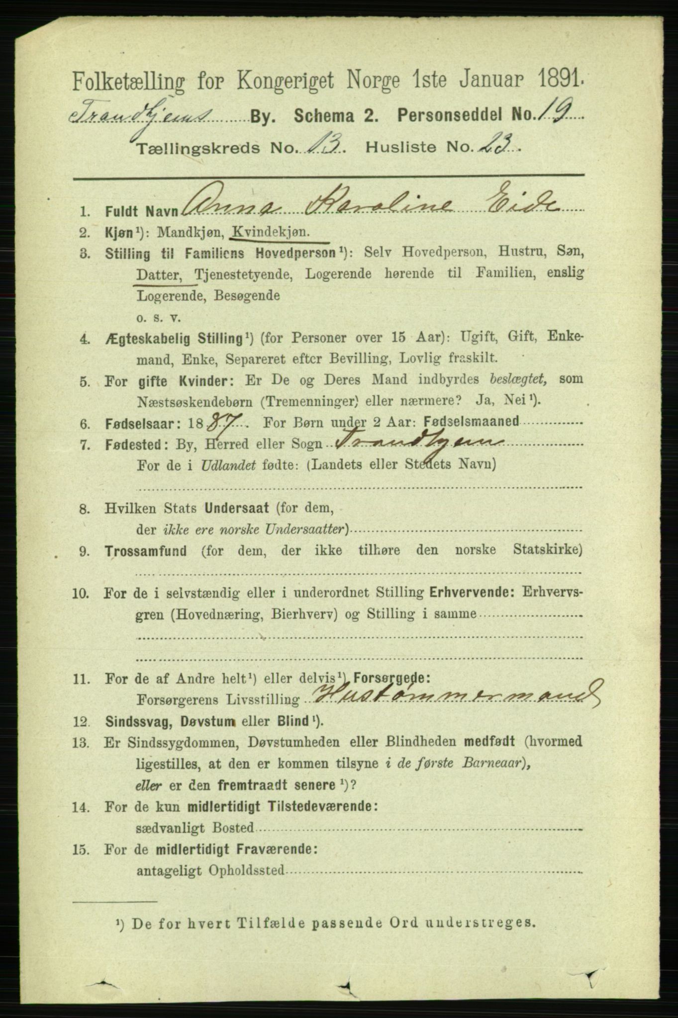 RA, 1891 census for 1601 Trondheim, 1891, p. 10474