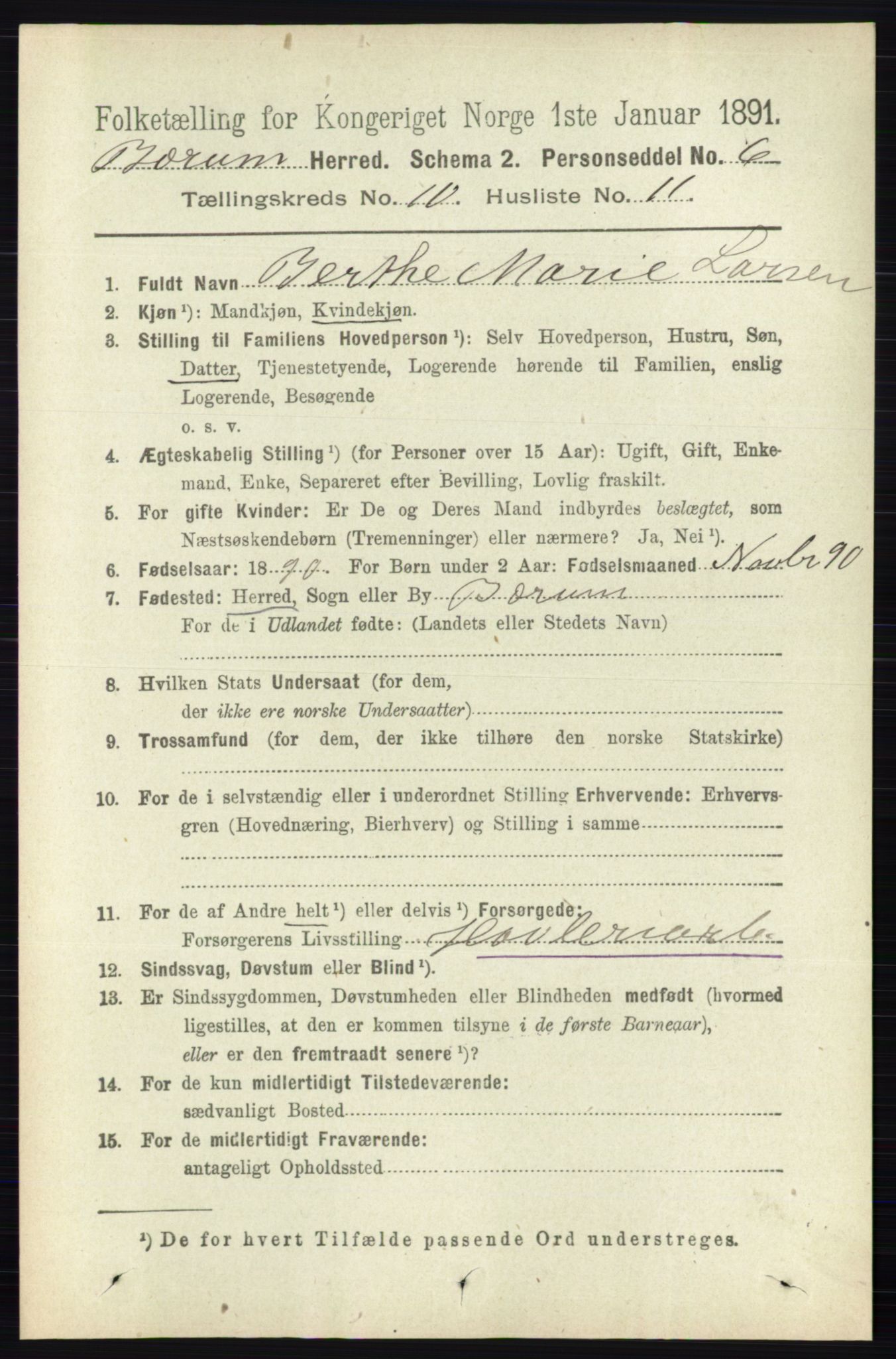 RA, 1891 census for 0219 Bærum, 1891, p. 6486