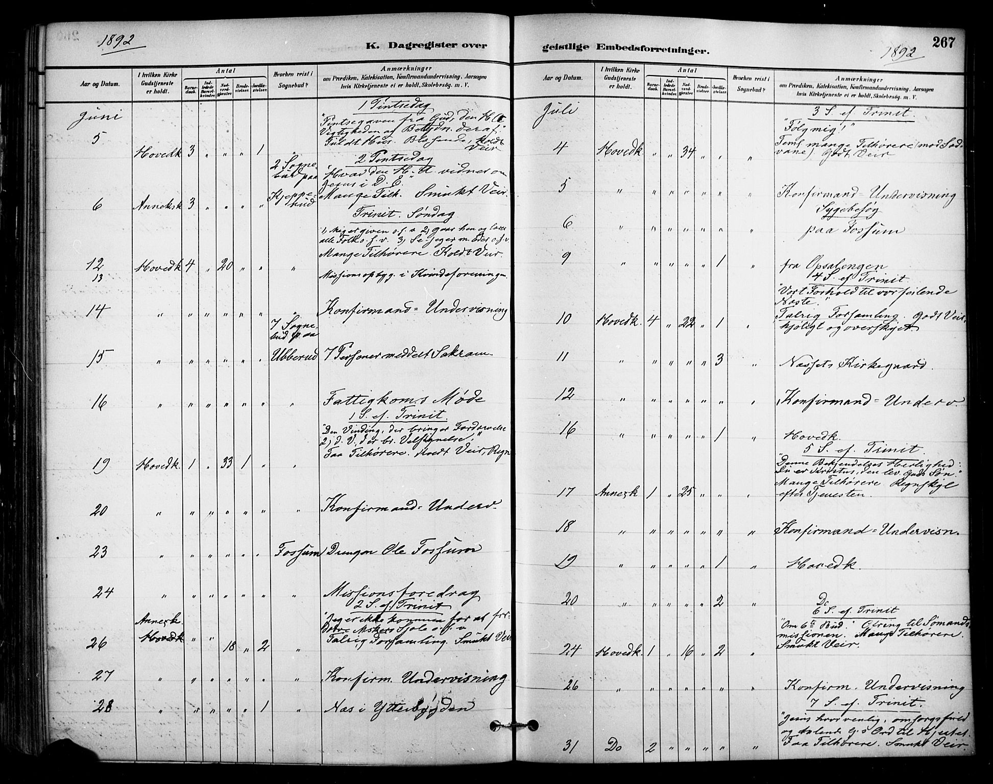 Enebakk prestekontor Kirkebøker, SAO/A-10171c/F/Fa/L0016: Parish register (official) no. I 16, 1883-1898, p. 267