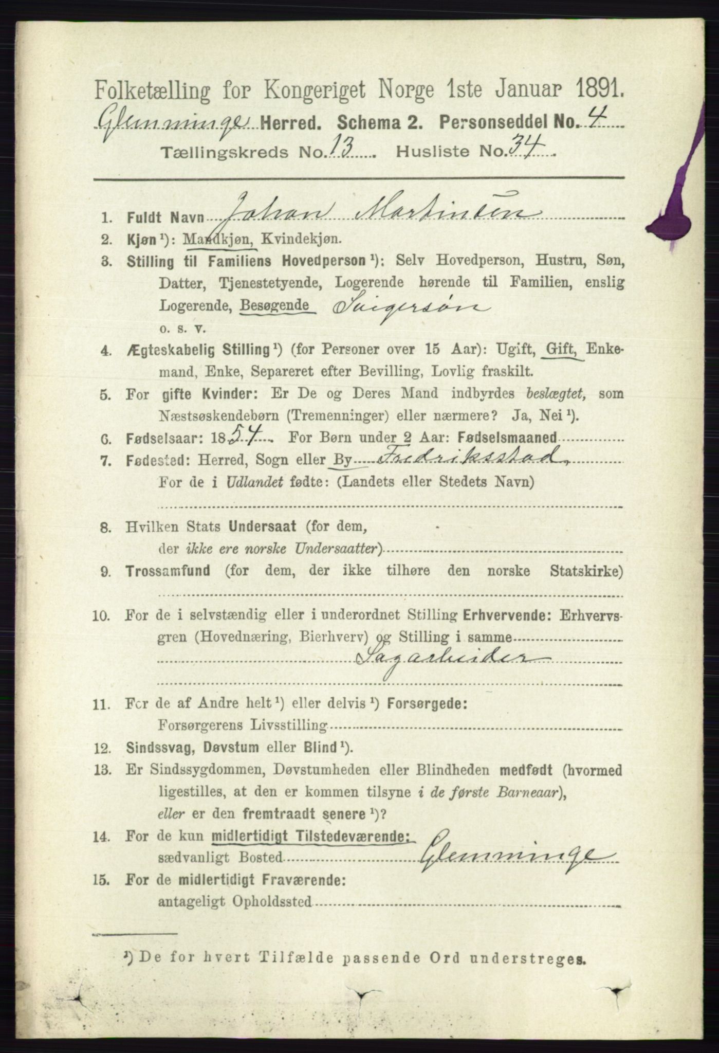 RA, 1891 census for 0132 Glemmen, 1891, p. 11439