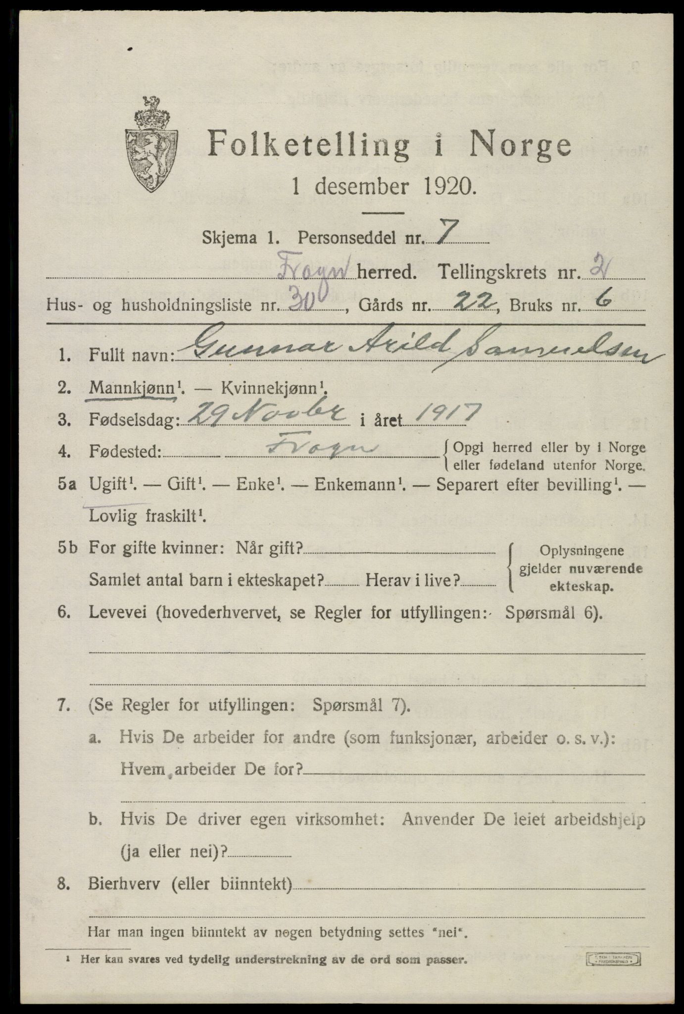 SAO, 1920 census for Frogn, 1920, p. 3177