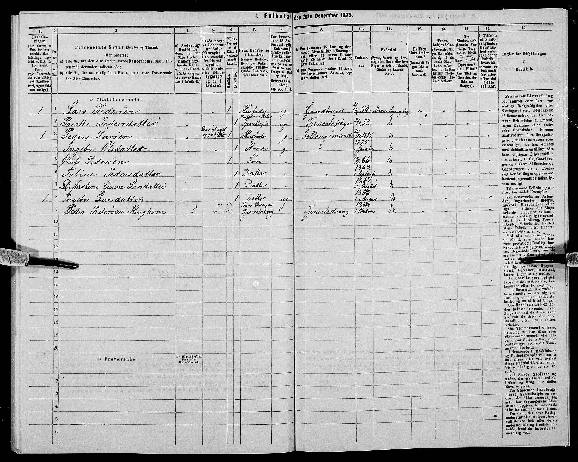 SAK, 1875 census for 1045P Bakke, 1875, p. 475