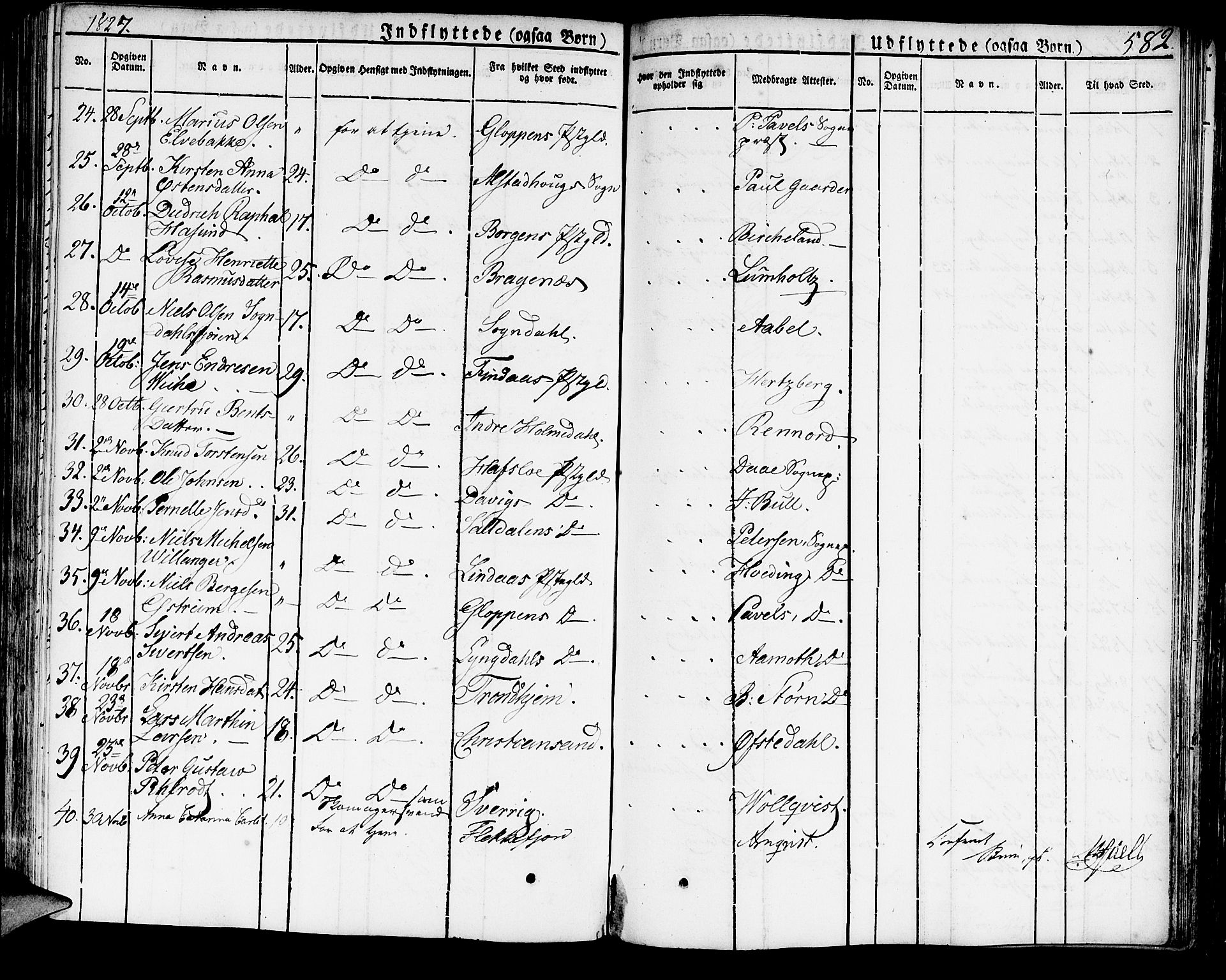 Domkirken sokneprestembete, SAB/A-74801/H/Haa/L0012: Parish register (official) no. A 12, 1821-1840, p. 582