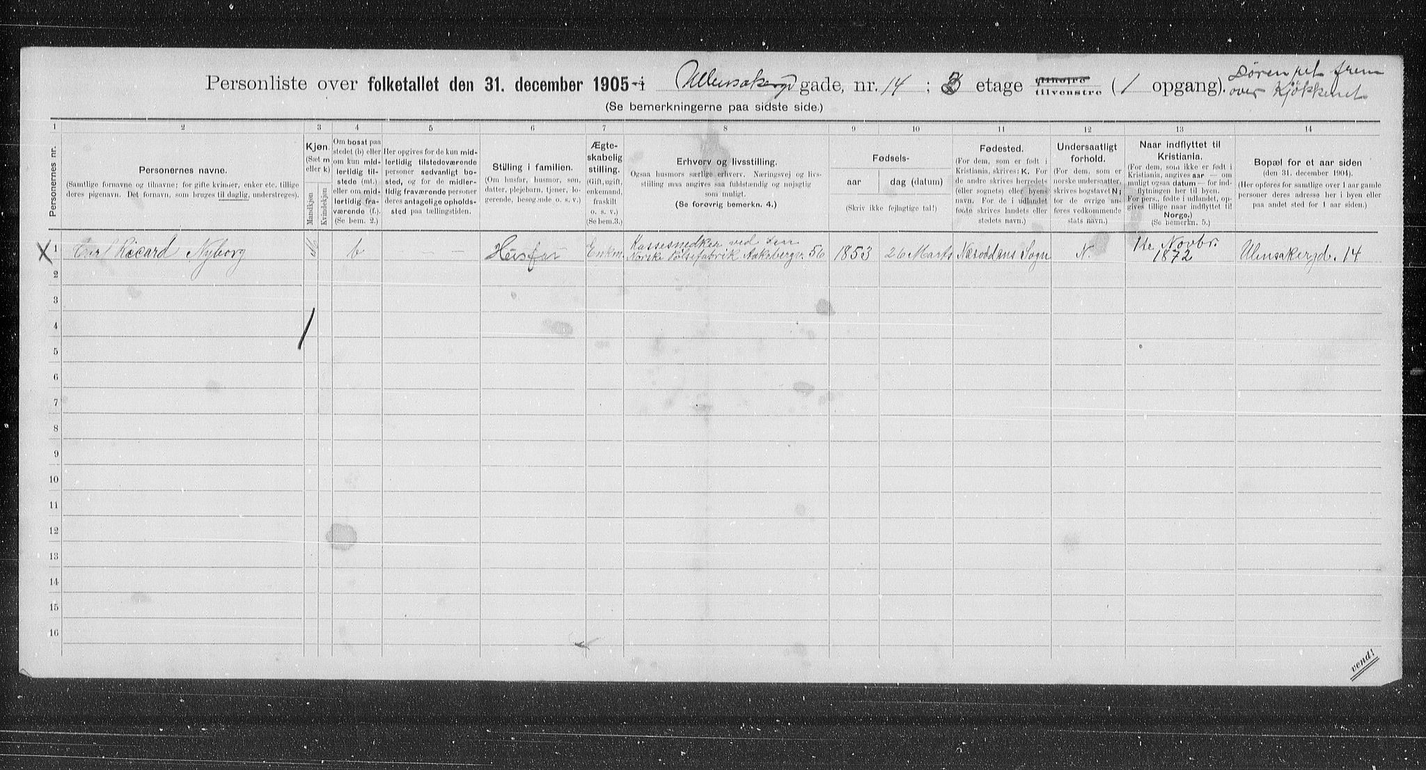 OBA, Municipal Census 1905 for Kristiania, 1905, p. 62380