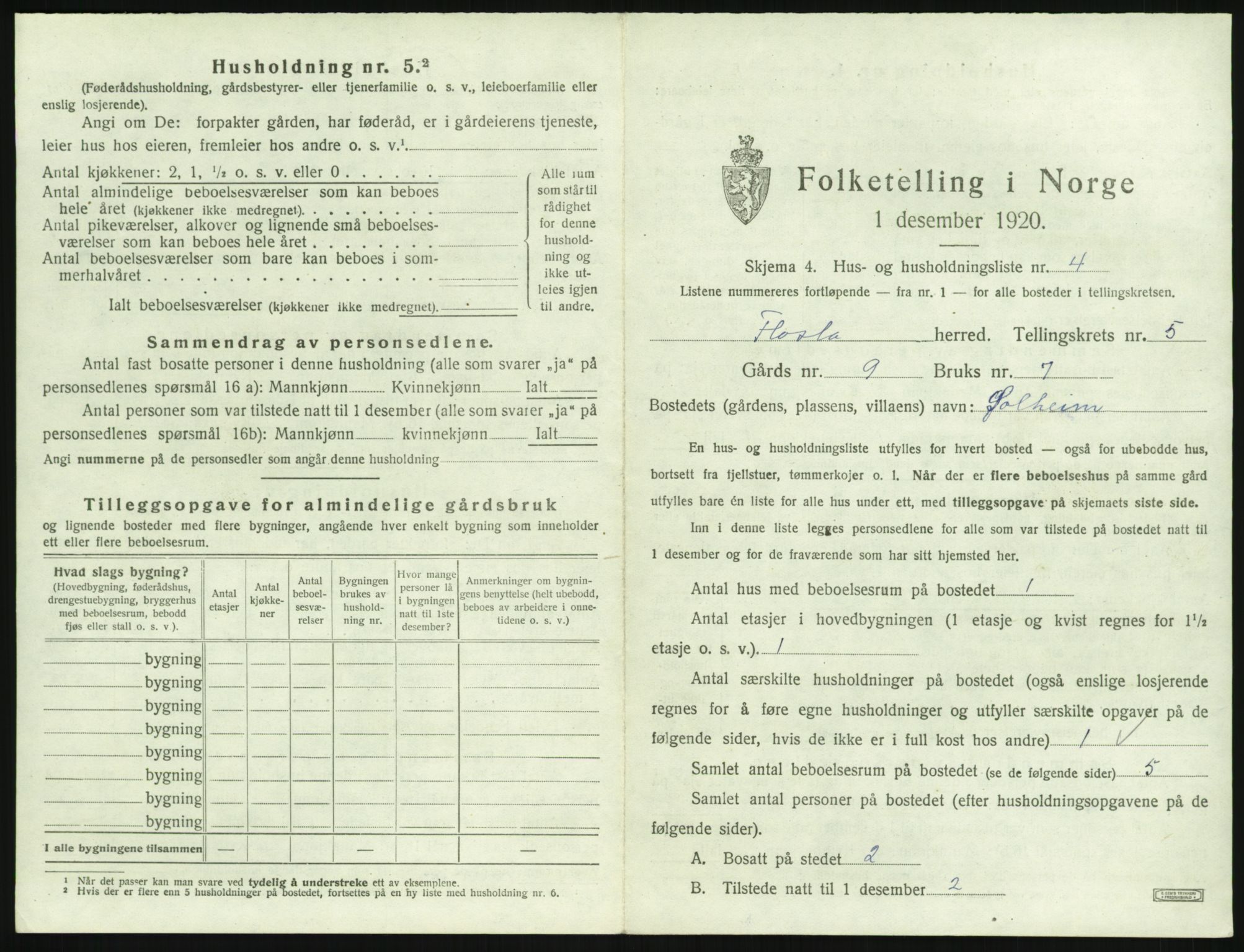 SAK, 1920 census for Flosta, 1920, p. 548