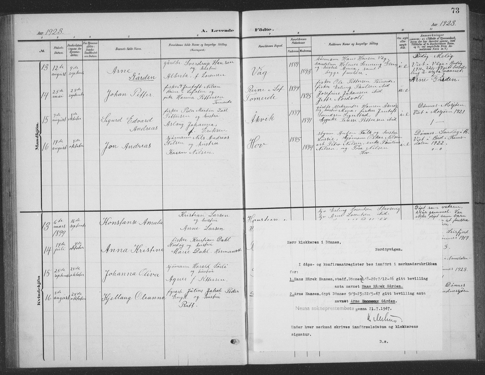 Ministerialprotokoller, klokkerbøker og fødselsregistre - Nordland, SAT/A-1459/835/L0533: Parish register (copy) no. 835C05, 1906-1939, p. 73