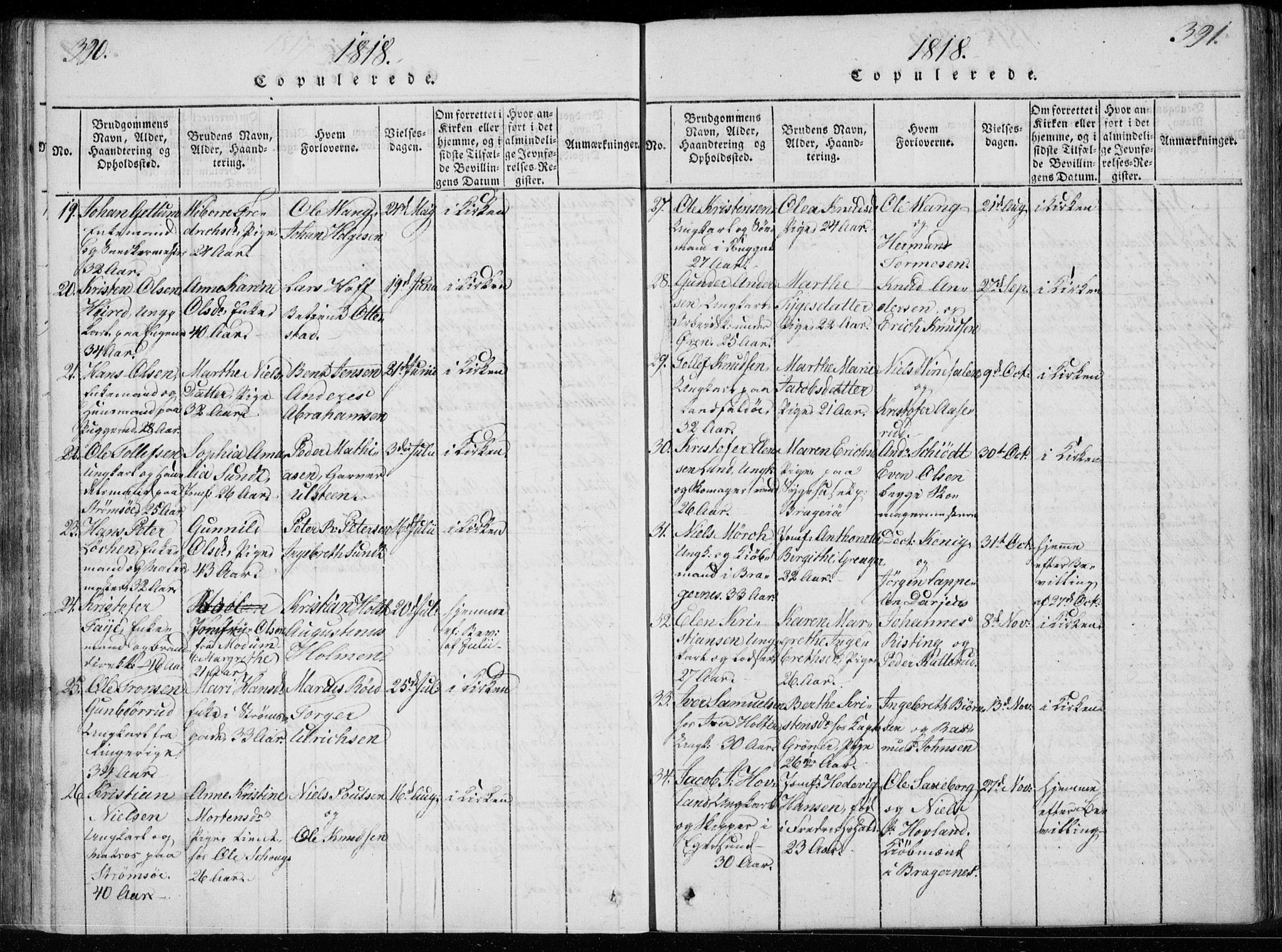 Bragernes kirkebøker, SAKO/A-6/F/Fa/L0007: Parish register (official) no. I 7, 1815-1829, p. 390-391