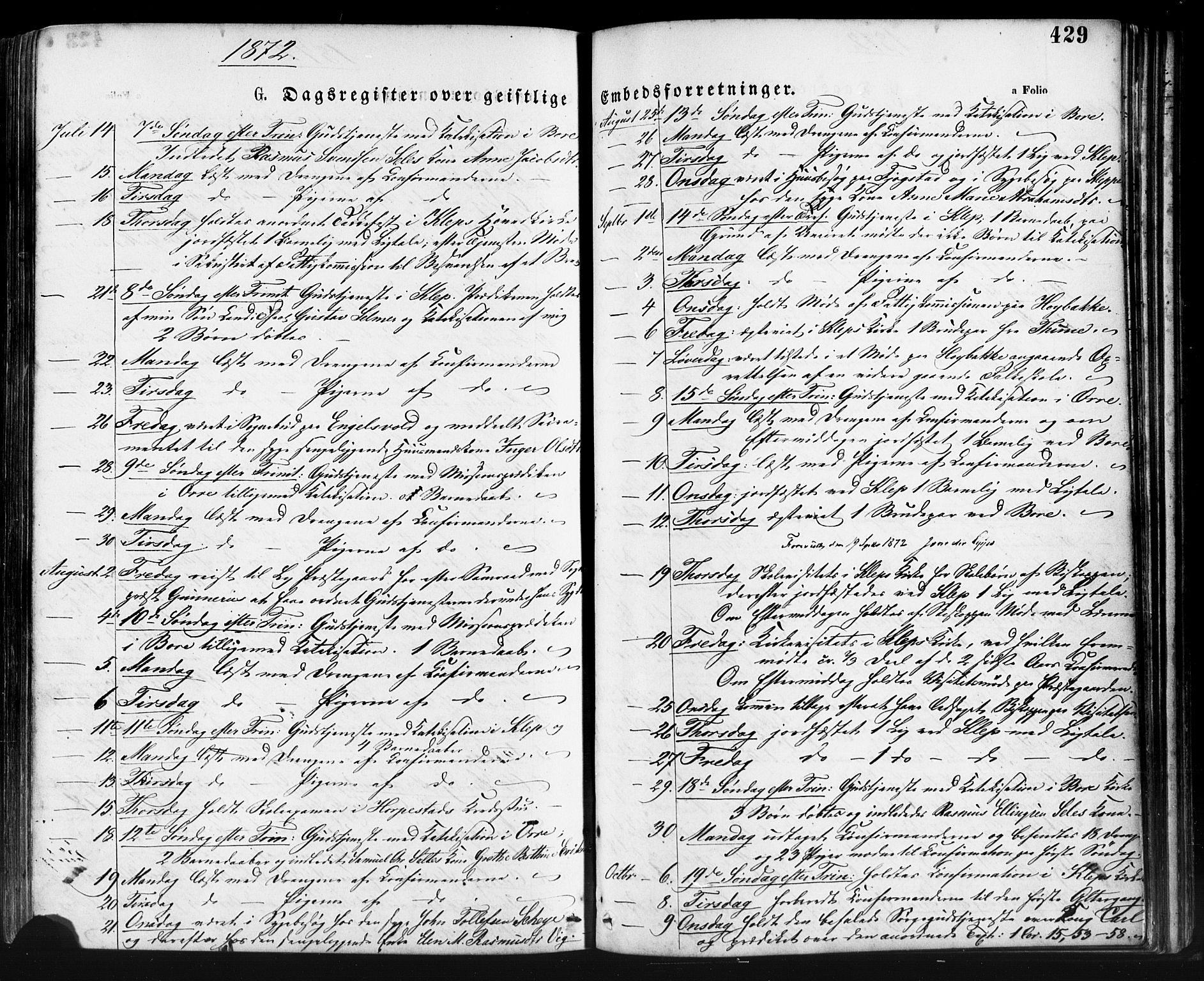 Klepp sokneprestkontor, AV/SAST-A-101803/001/3/30BA/L0006: Parish register (official) no. A 6, 1871-1885, p. 429