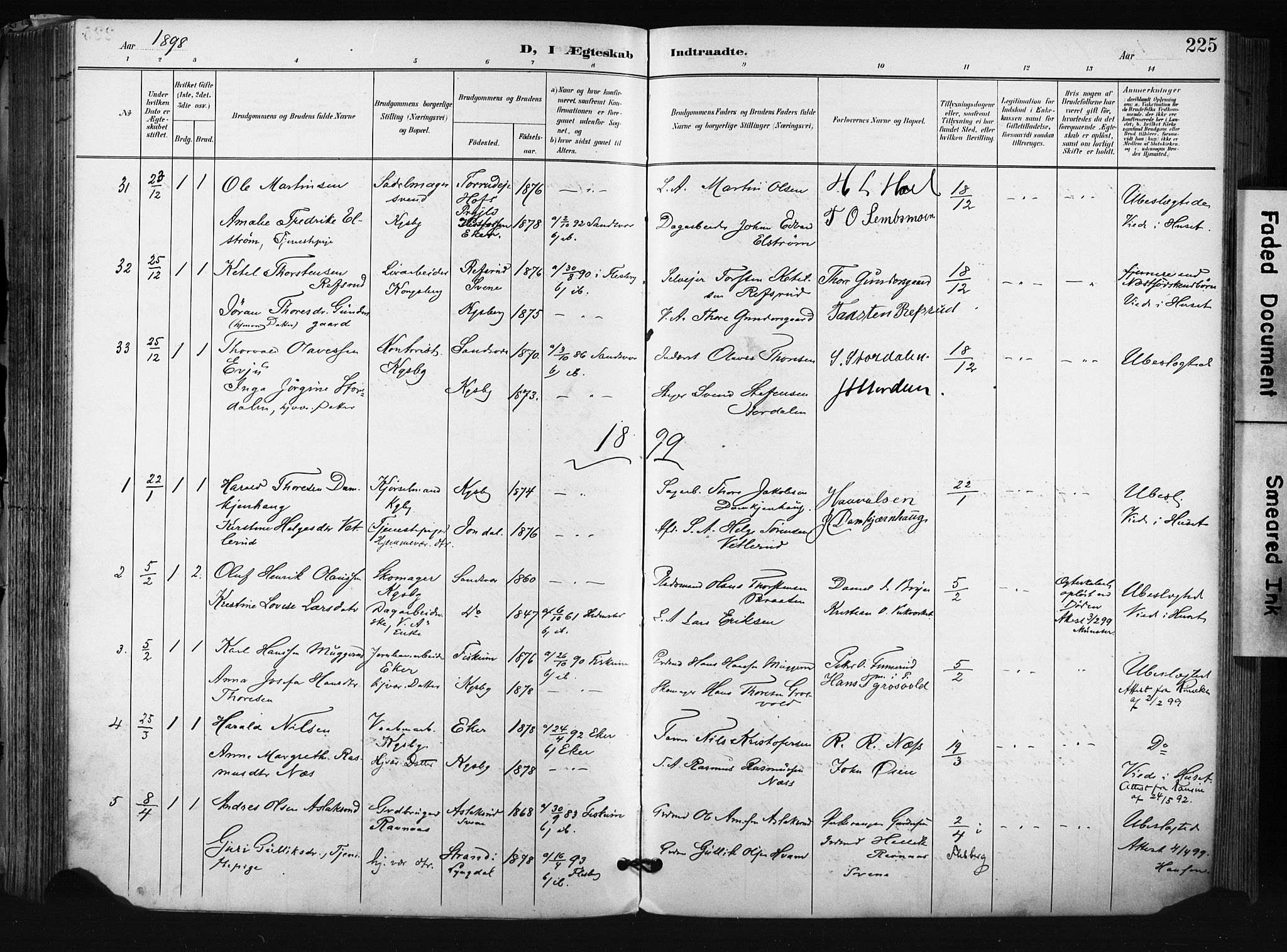 Kongsberg kirkebøker, AV/SAKO-A-22/F/Fb/L0003: Parish register (official) no. II 3, 1896-1905, p. 225