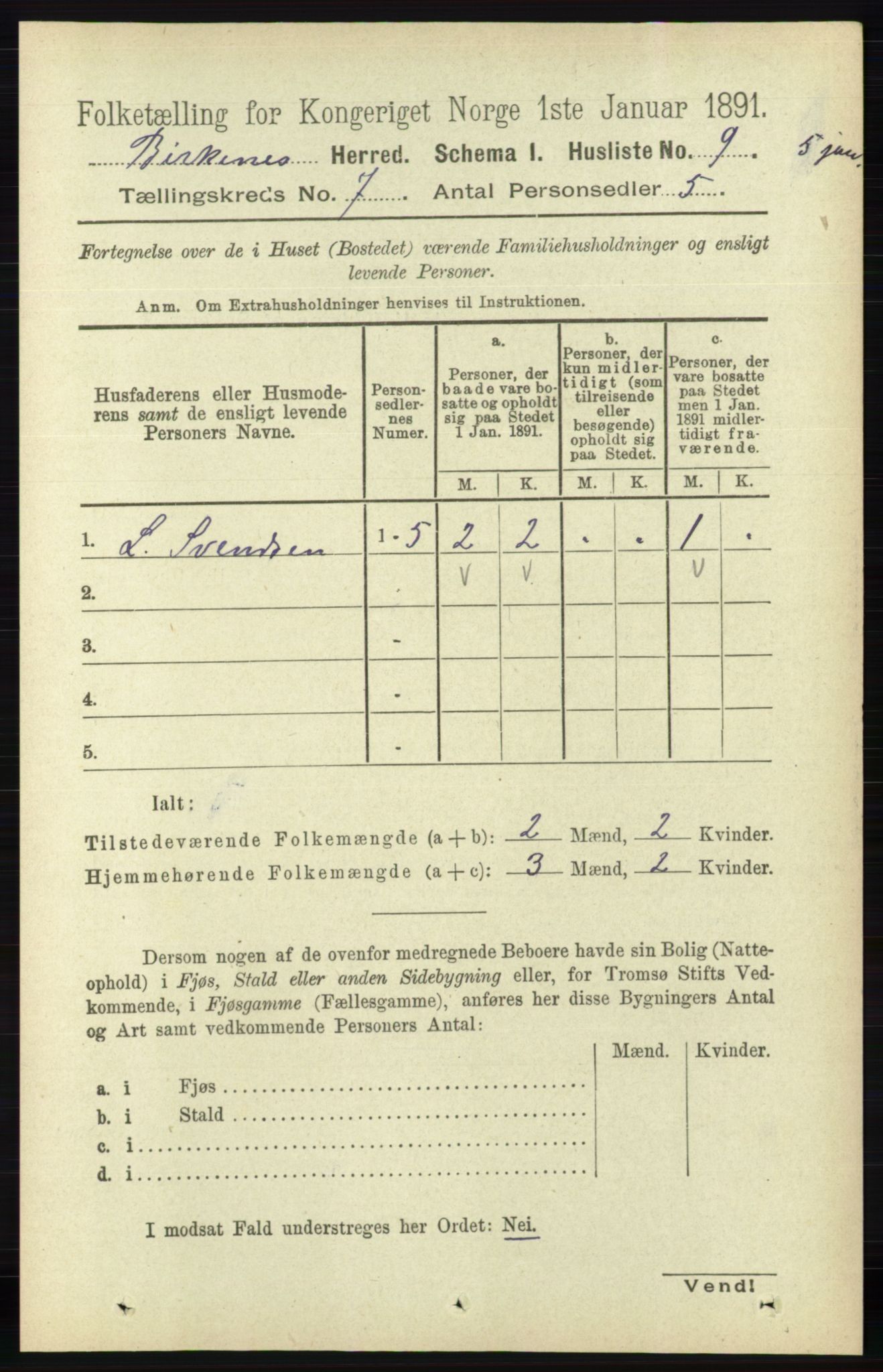 RA, 1891 Census for 0928 Birkenes, 1891, p. 1950