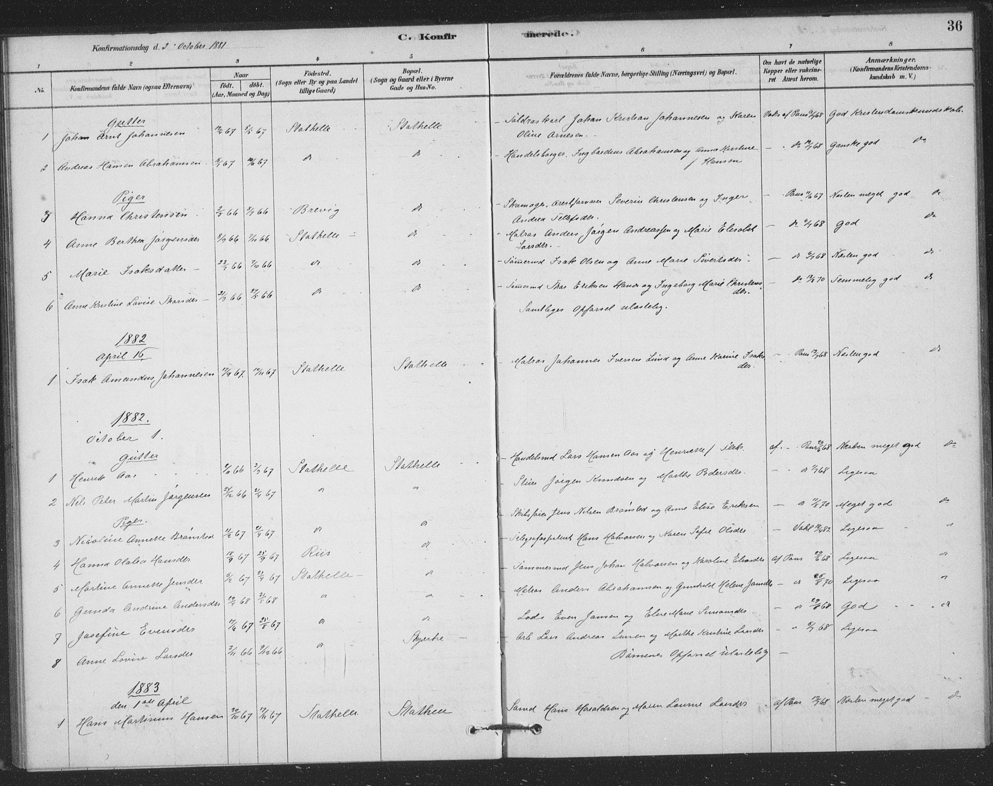 Bamble kirkebøker, AV/SAKO-A-253/F/Fb/L0001: Parish register (official) no. II 1, 1878-1899, p. 36