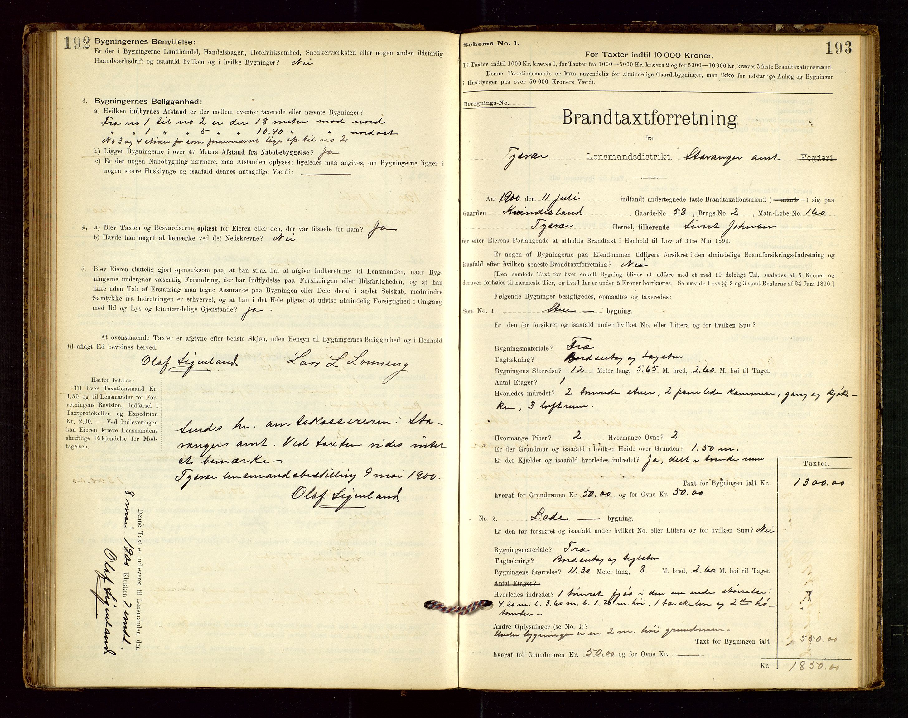 Tysvær lensmannskontor, AV/SAST-A-100192/Gob/L0001: "Brandtaxationsprotokol for Tysvær Lensmandsdistrikt Ryfylke Fogderi", 1894-1916, p. 192-193