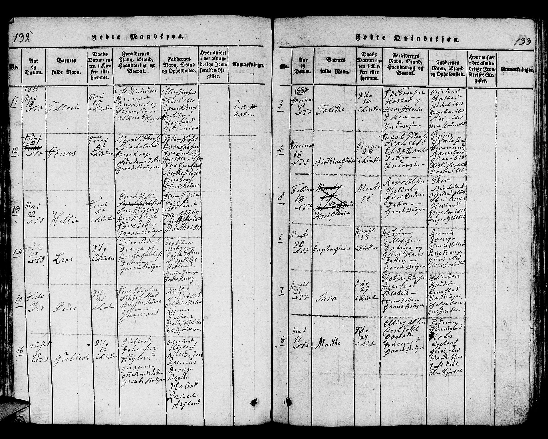 Helleland sokneprestkontor, SAST/A-101810: Parish register (copy) no. B 1, 1815-1841, p. 132-133