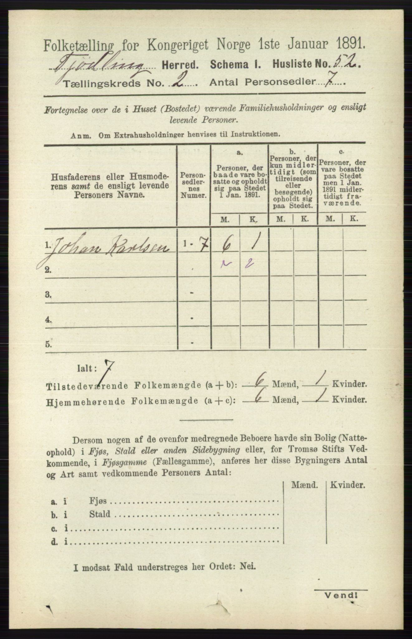 RA, 1891 census for 0725 Tjølling, 1891, p. 495