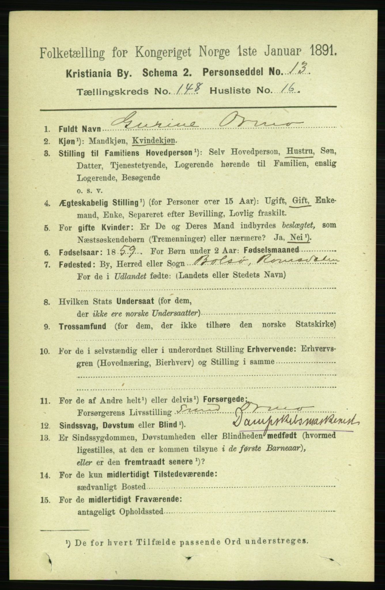 RA, 1891 census for 0301 Kristiania, 1891, p. 82481