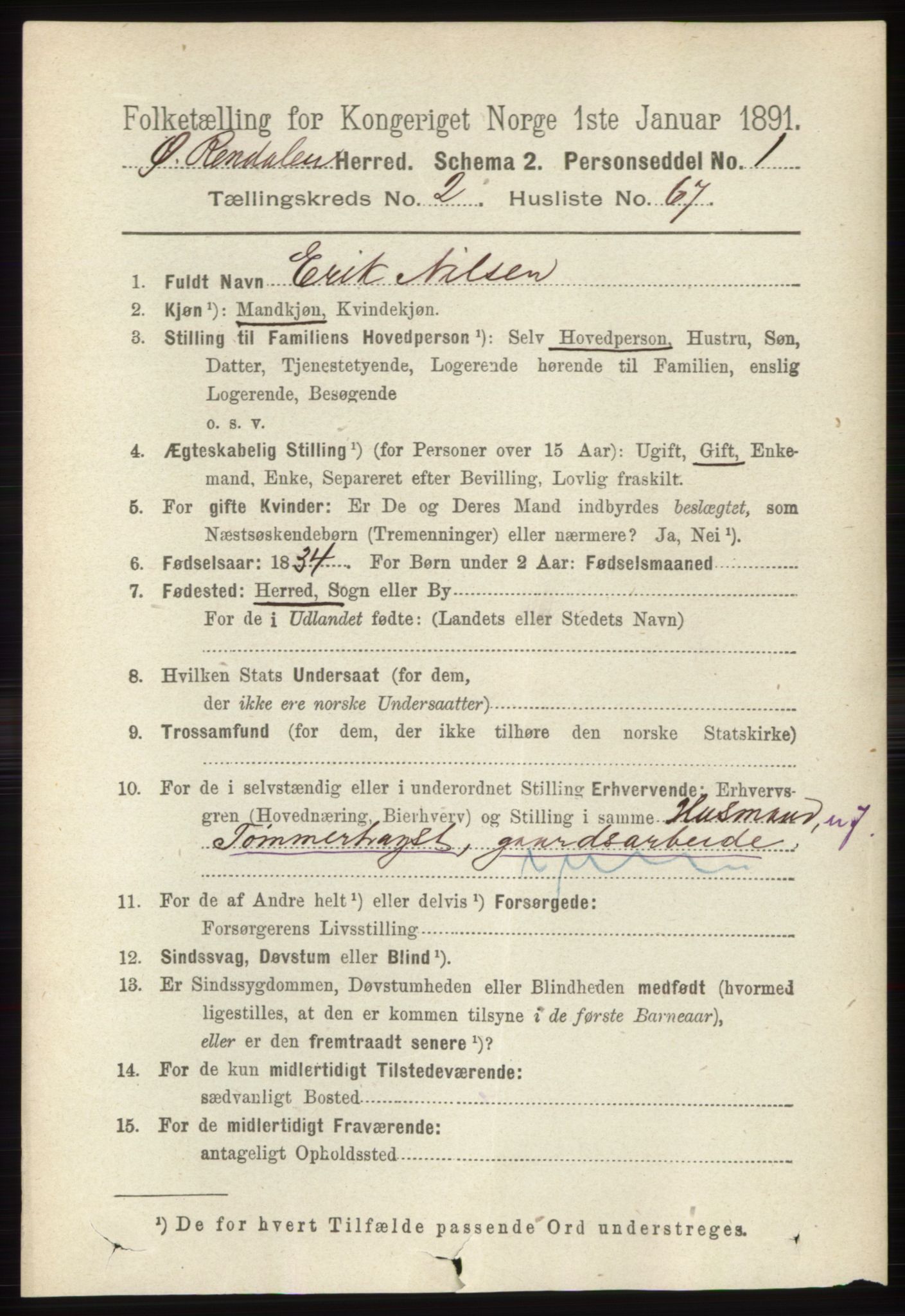 RA, 1891 census for 0433 Øvre Rendal, 1891, p. 794