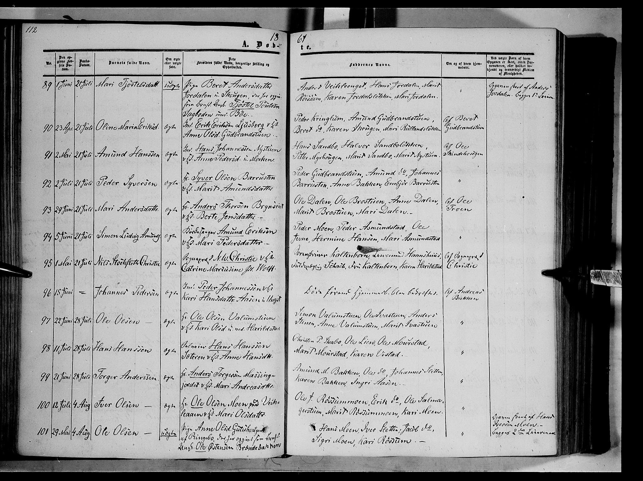 Nord-Fron prestekontor, SAH/PREST-080/H/Ha/Haa/L0001: Parish register (official) no. 1, 1851-1864, p. 112