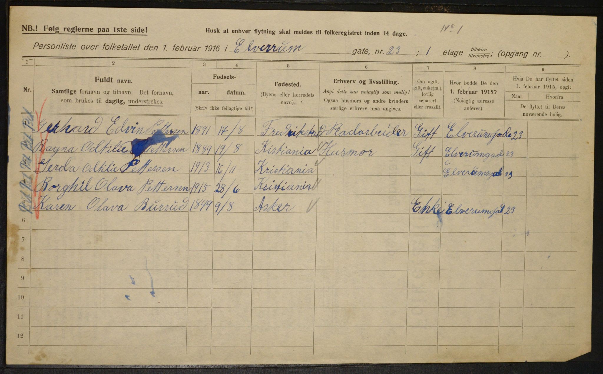 OBA, Municipal Census 1916 for Kristiania, 1916, p. 21355