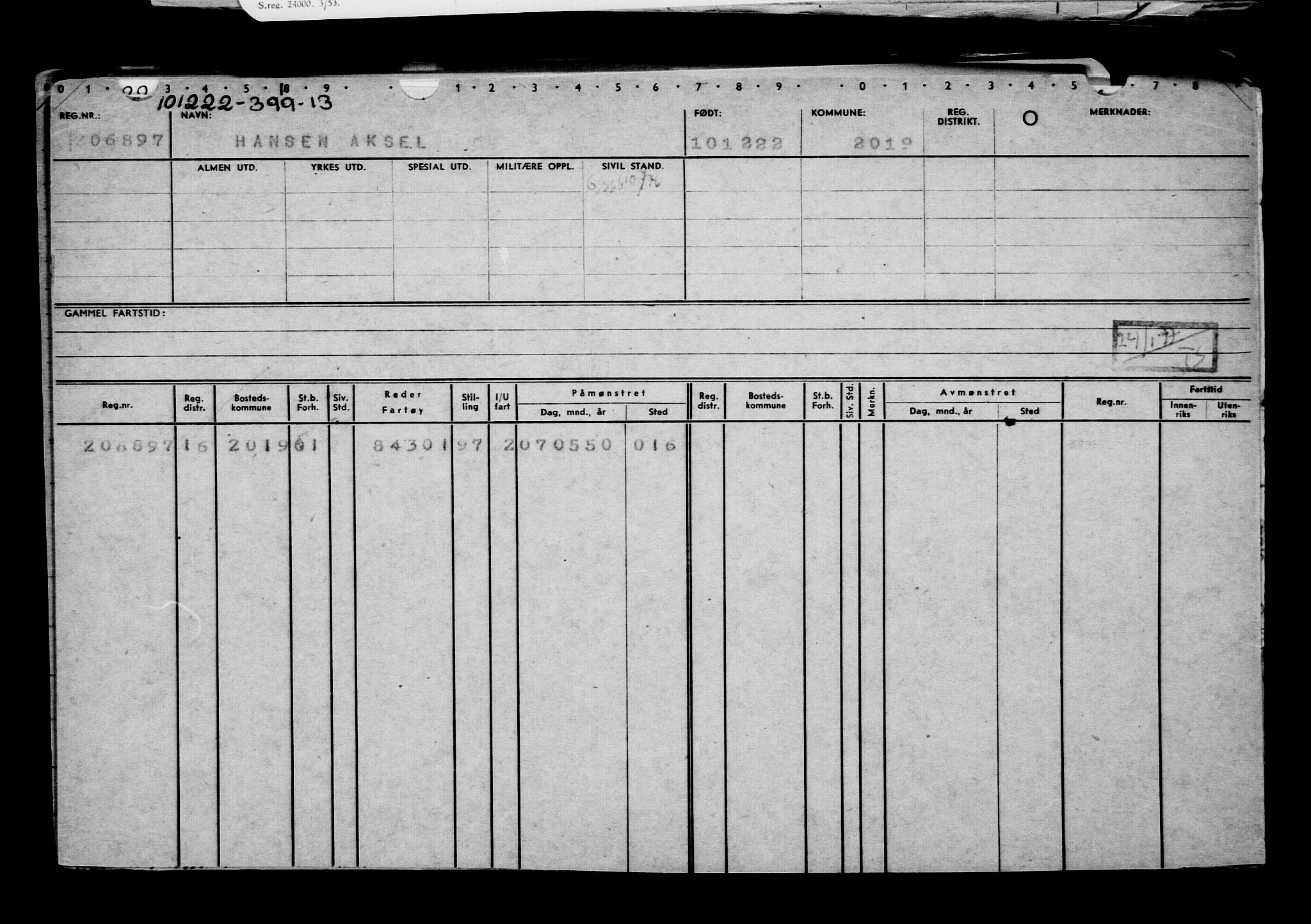 Direktoratet for sjømenn, RA/S-3545/G/Gb/L0213: Hovedkort, 1922, p. 207