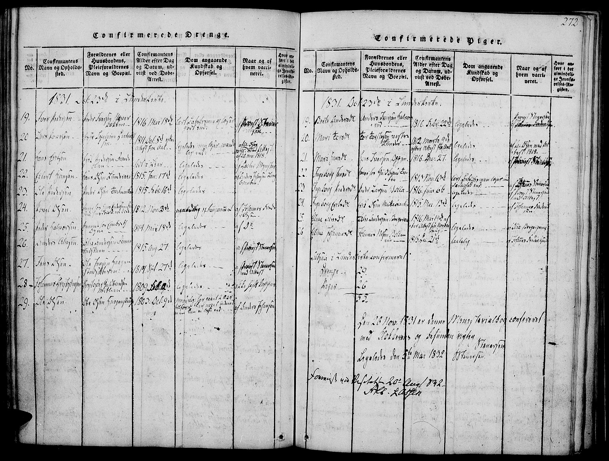 Jevnaker prestekontor, SAH/PREST-116/H/Ha/Haa/L0005: Parish register (official) no. 5, 1815-1837, p. 272
