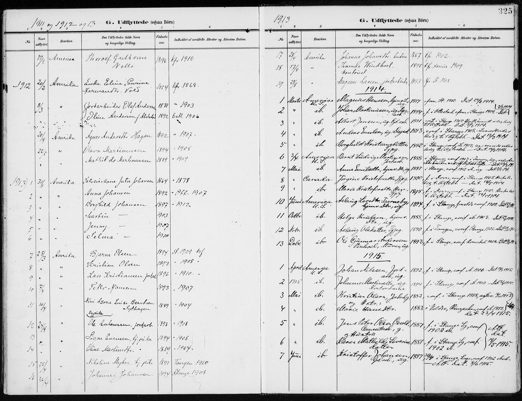 Stange prestekontor, SAH/PREST-002/K/L0024: Parish register (official) no. 24, 1906-1922, p. 325