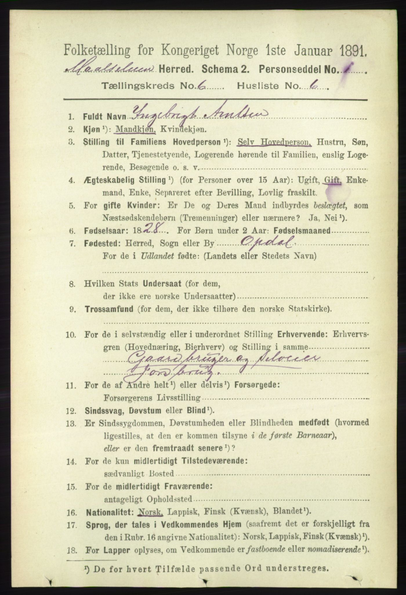 RA, 1891 census for 1924 Målselv, 1891, p. 2072