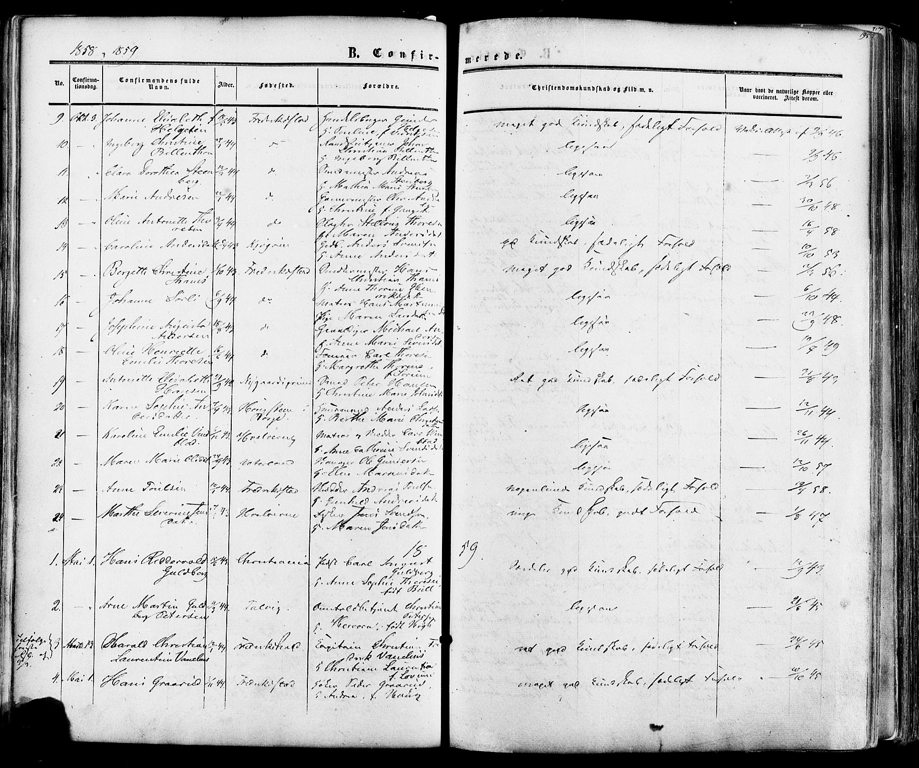 Fredrikstad prestekontor Kirkebøker, AV/SAO-A-11082/F/Fa/L0006: Parish register (official) no. 6, 1857-1878, p. 195