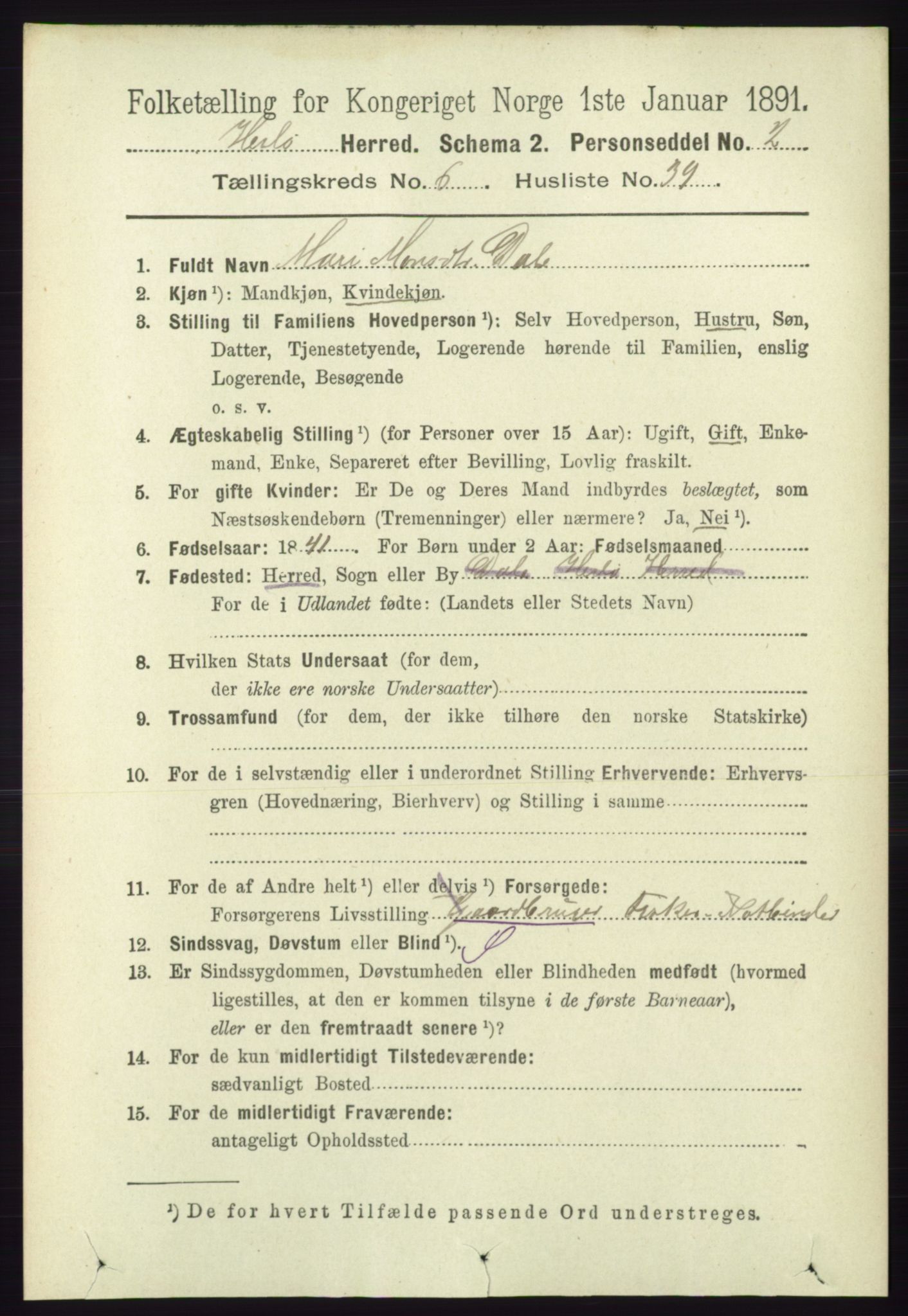 RA, 1891 census for 1258 Herdla, 1891, p. 2901