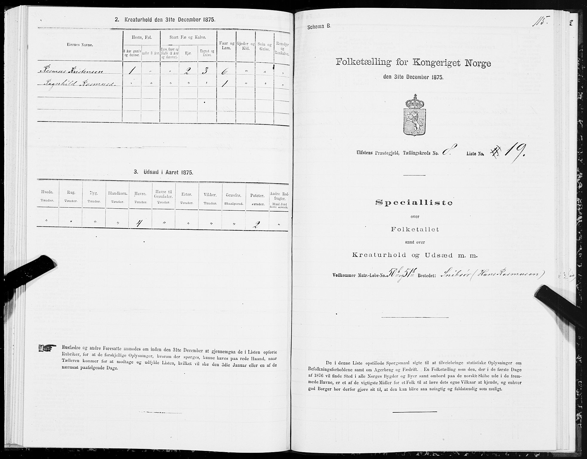 SAT, 1875 census for 1516P Ulstein, 1875, p. 3115