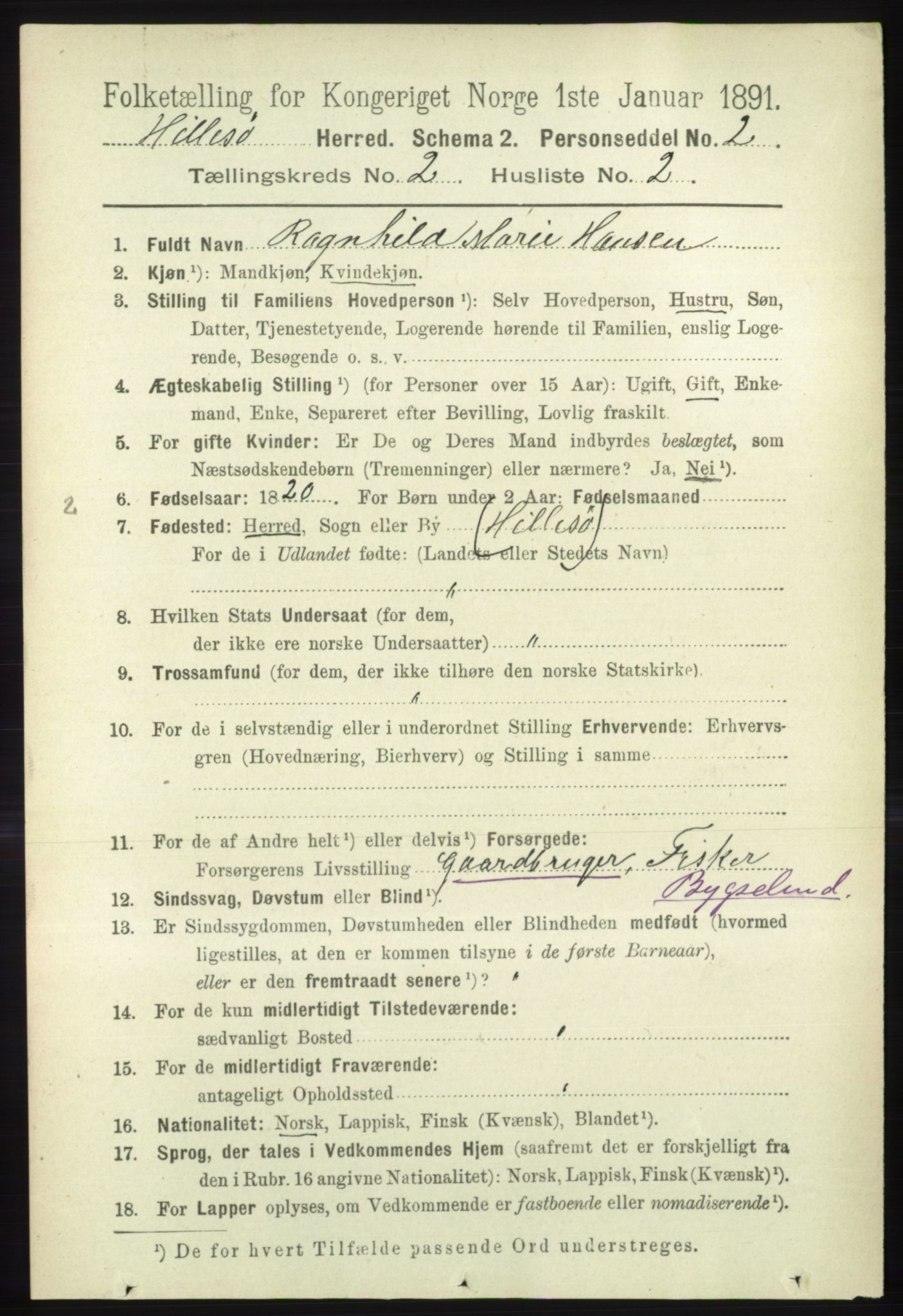 RA, 1891 census for 1930 Hillesøy, 1891, p. 641