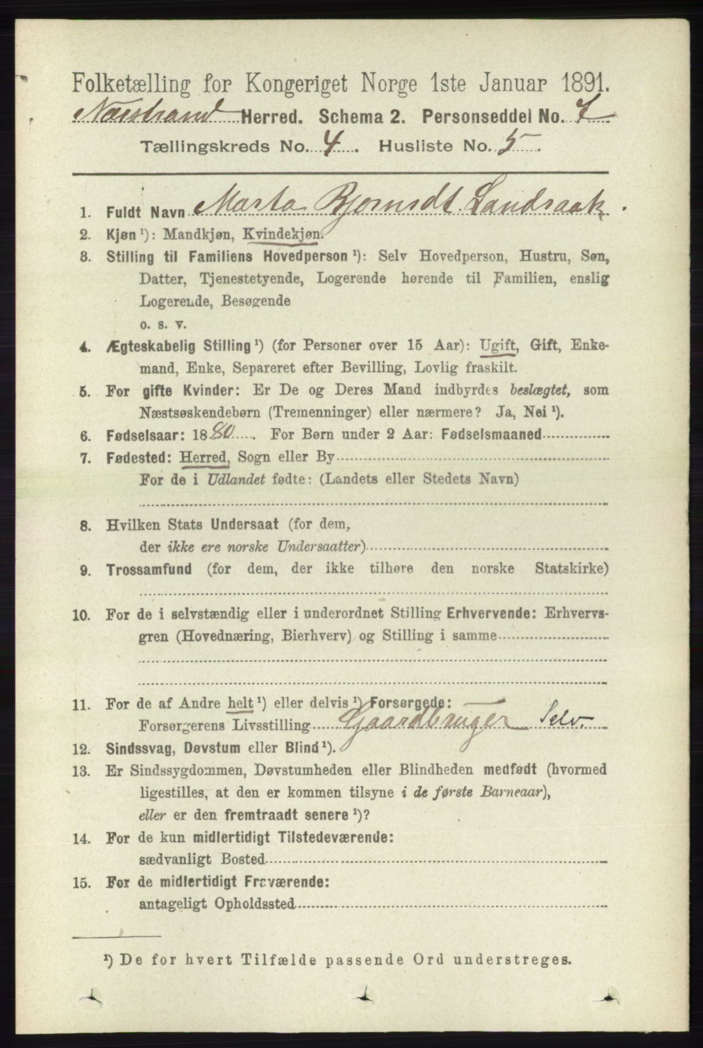 RA, 1891 census for 1139 Nedstrand, 1891, p. 673