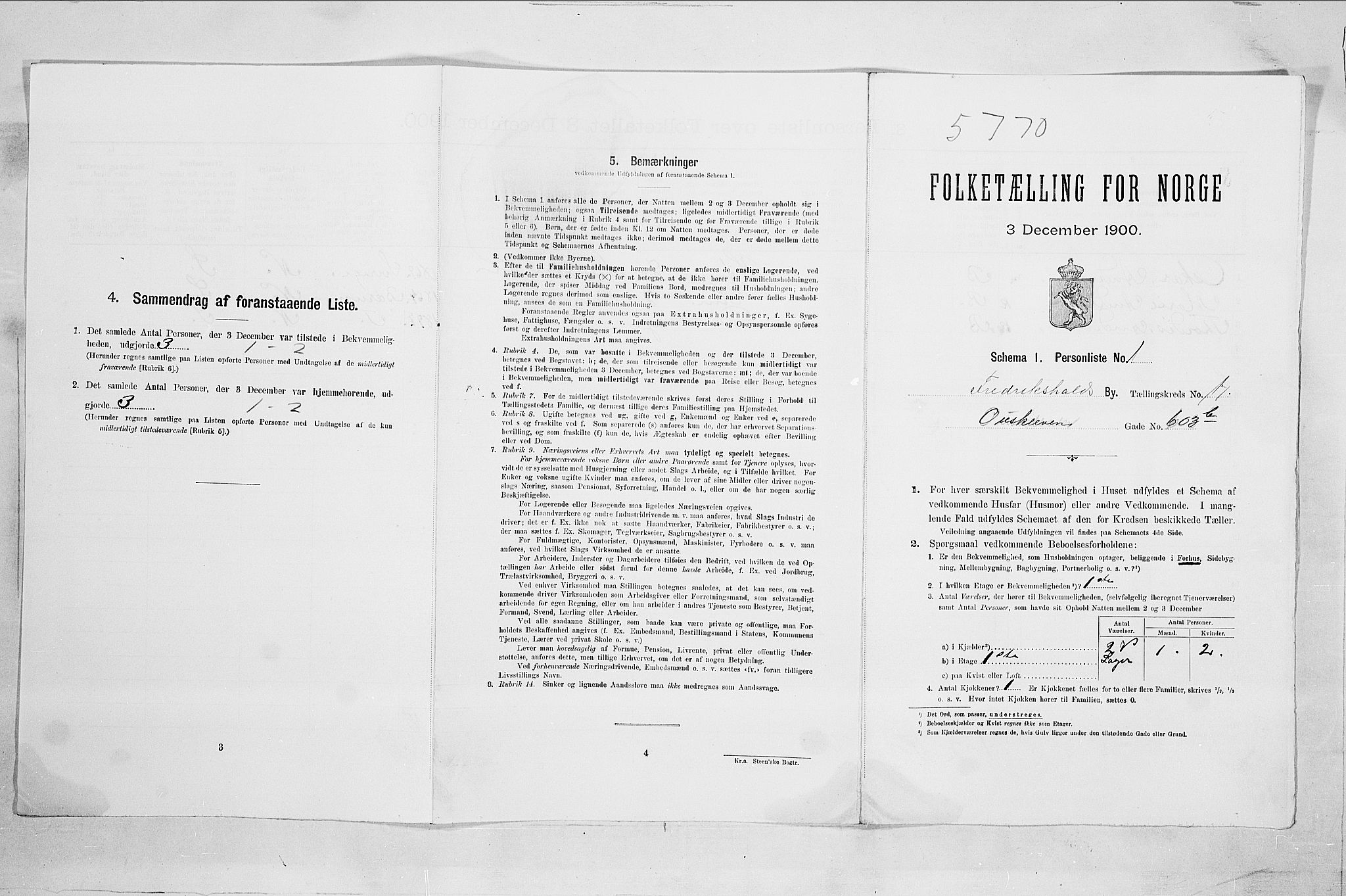 SAO, 1900 census for Fredrikshald, 1900