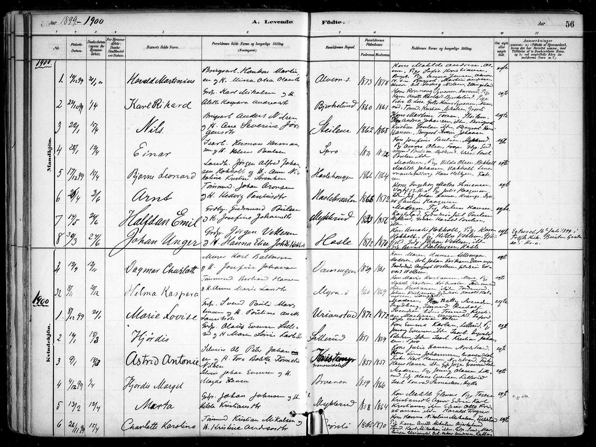 Nesodden prestekontor Kirkebøker, SAO/A-10013/F/Fa/L0009: Parish register (official) no. I 9, 1880-1915, p. 56