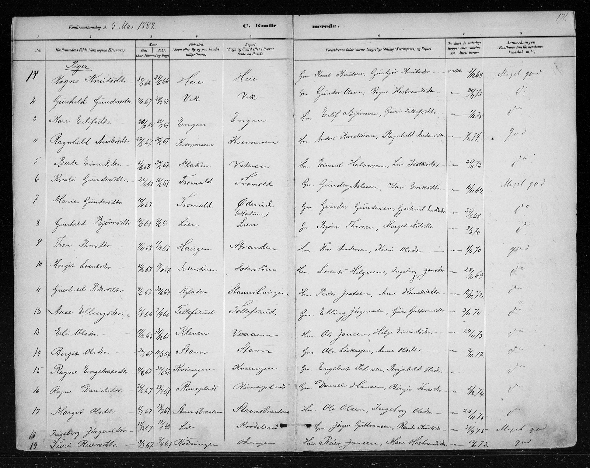 Nes kirkebøker, SAKO/A-236/F/Fa/L0012: Parish register (official) no. 12, 1881-1917, p. 171
