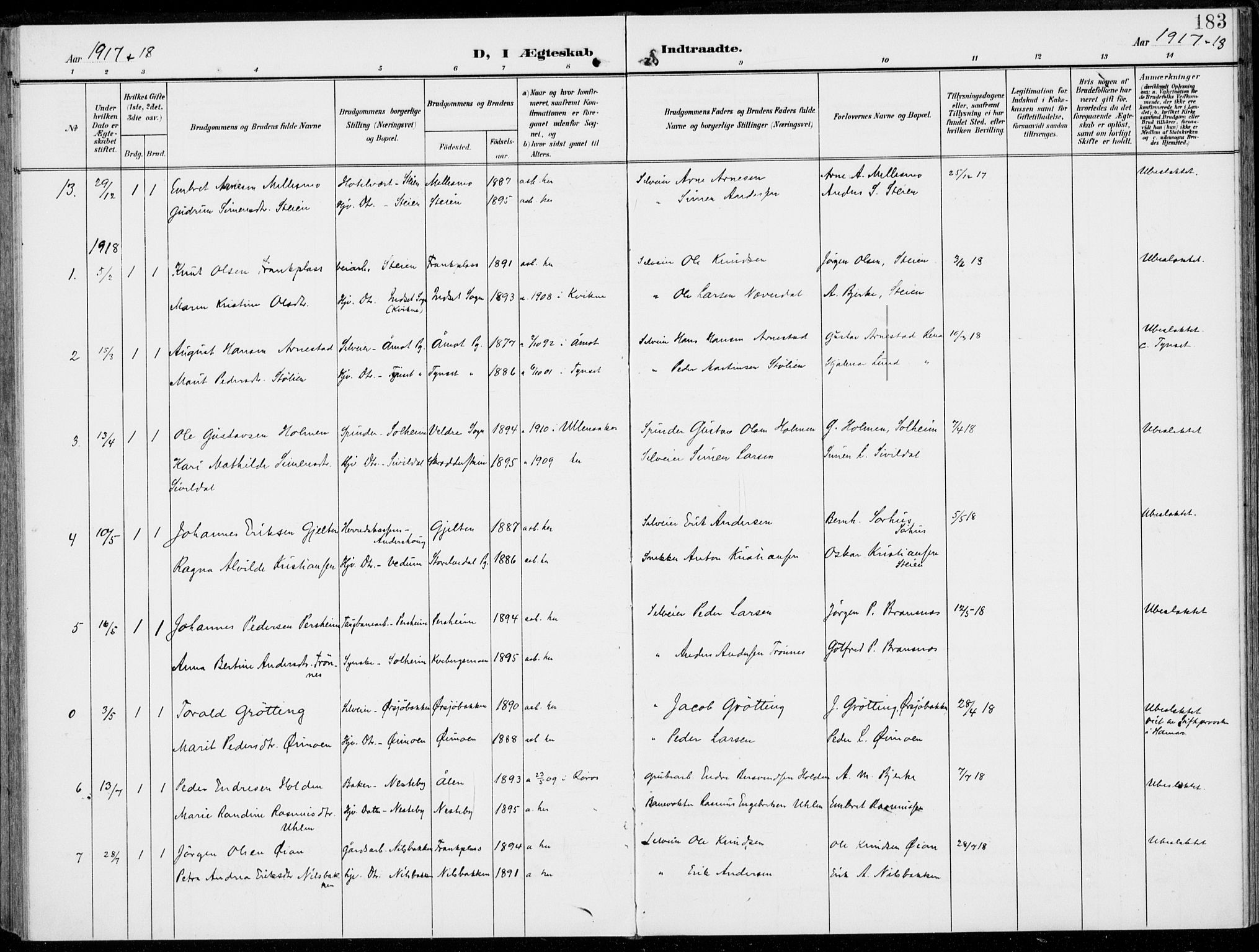 Alvdal prestekontor, SAH/PREST-060/H/Ha/Haa/L0004: Parish register (official) no. 4, 1907-1919, p. 183