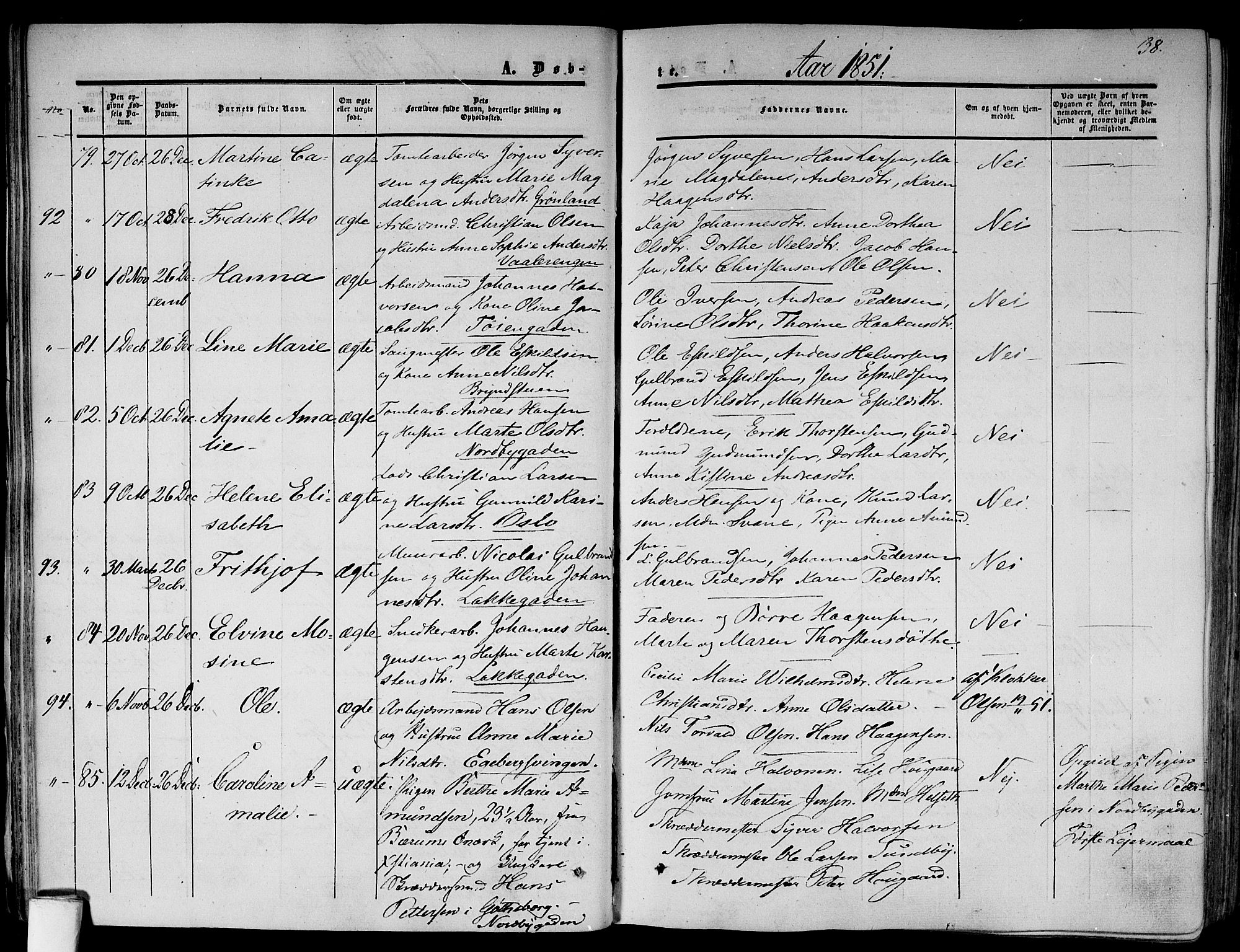 Gamlebyen prestekontor Kirkebøker, SAO/A-10884/F/Fa/L0004: Parish register (official) no. 4, 1850-1857, p. 38