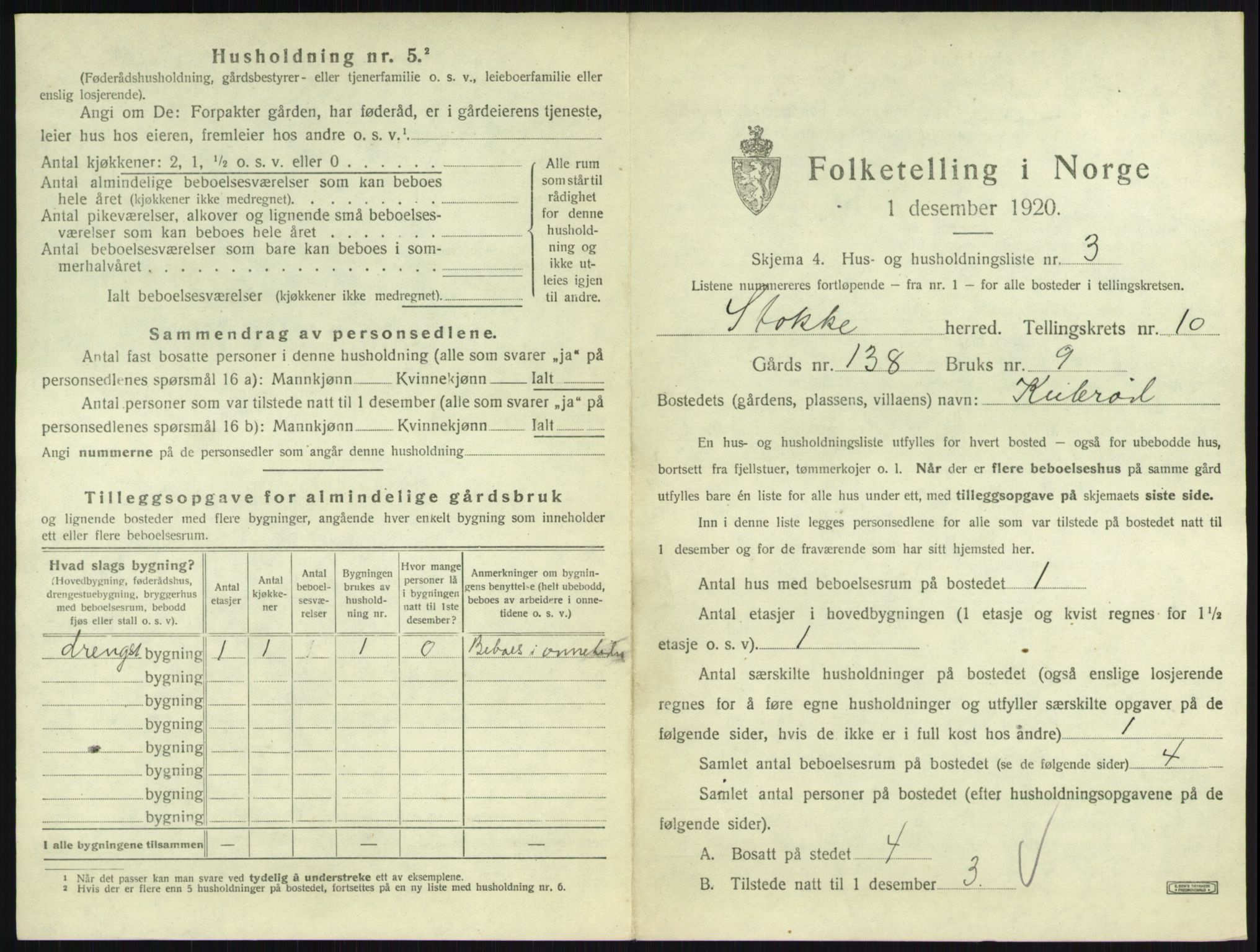 SAKO, 1920 census for Stokke, 1920, p. 1824