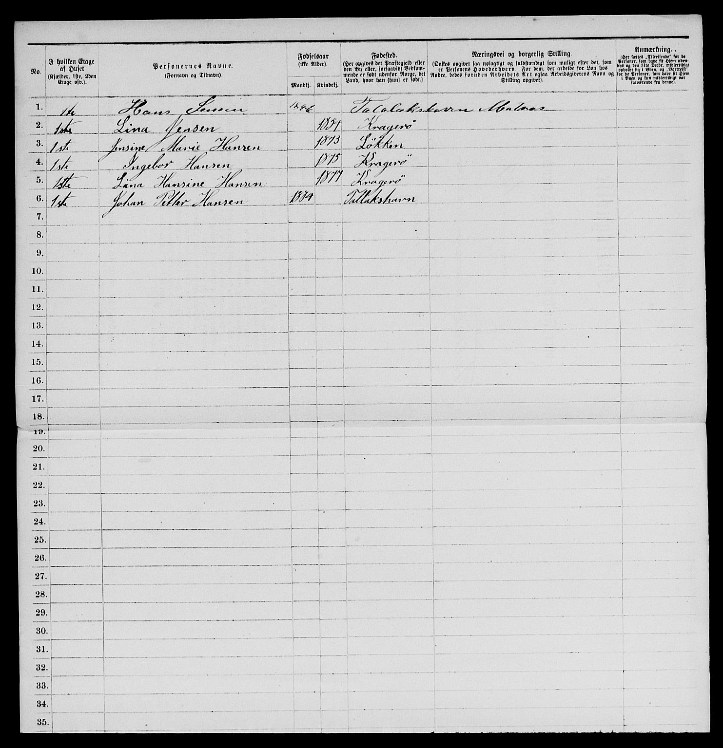 SAKO, 1885 census for 0801 Kragerø, 1885, p. 294